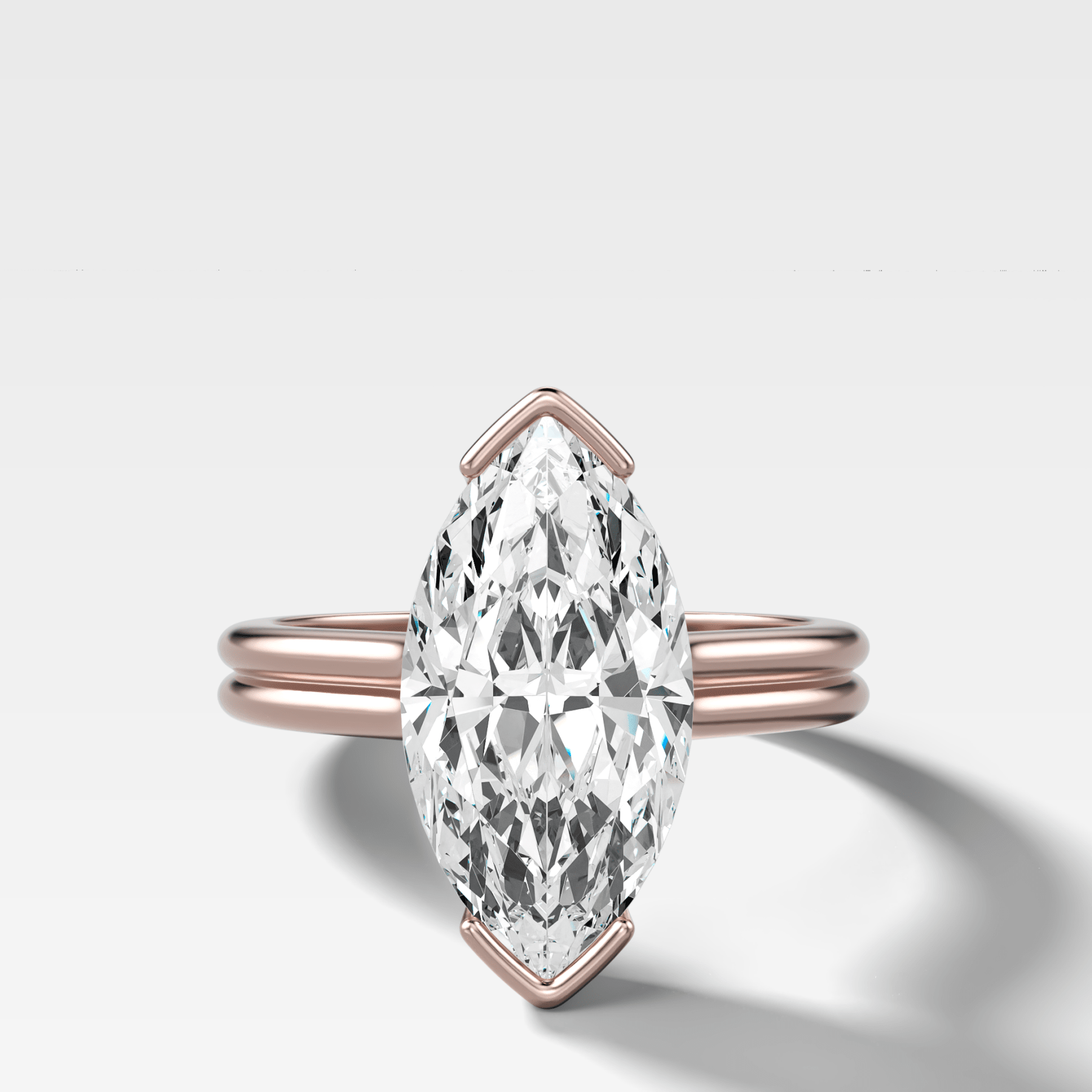 Double Row North South Half Bezel Solitaire Engagement Ring With Marquise Cut Diamond - GOODSTONE