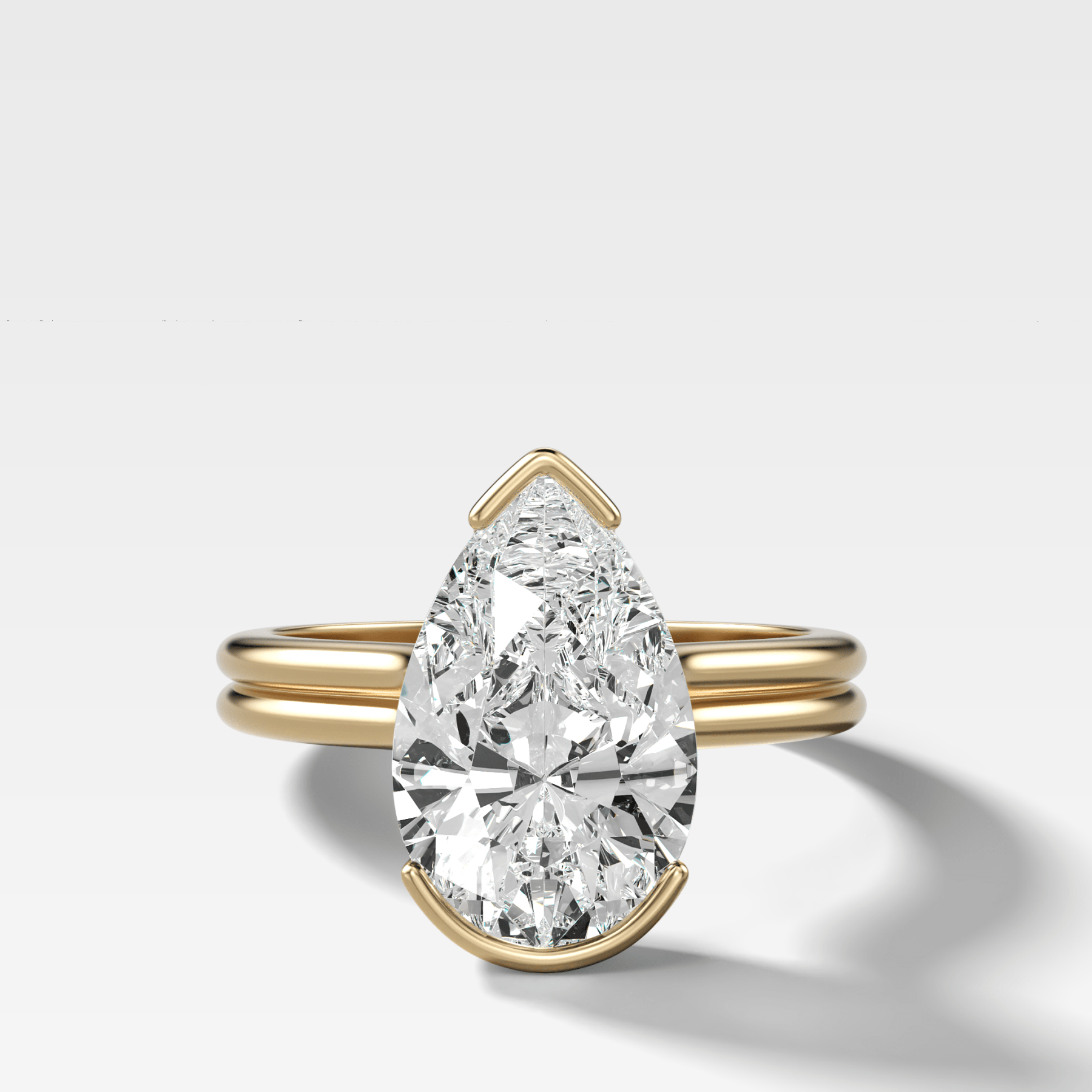 Double Row North South Half Bezel Solitaire Engagement Ring With Pear Cut Diamond - GOODSTONE