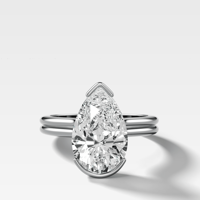 Pear Double Row North South Half Bezel Engagement Ring | GoodStone