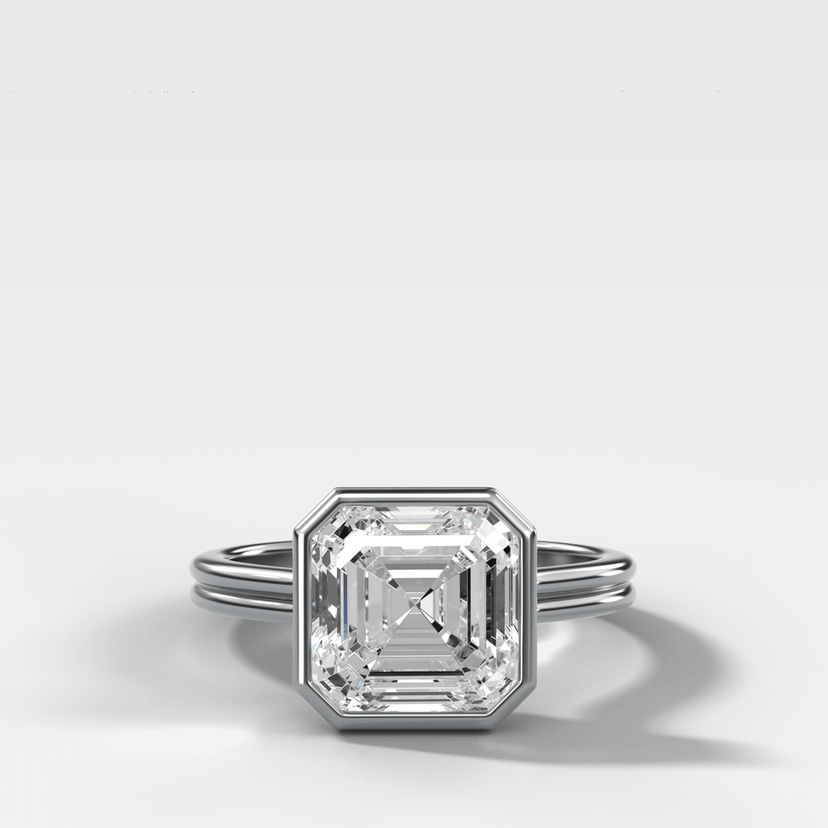 Double Row Penumbra Bezel Engagement Ring With Asscher Cut Diamond - GOODSTONE