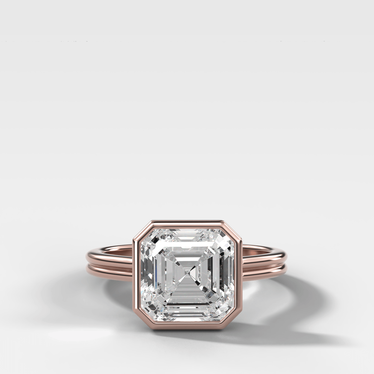 Double Row Penumbra Bezel Engagement Ring With Asscher Cut Diamond - GOODSTONE