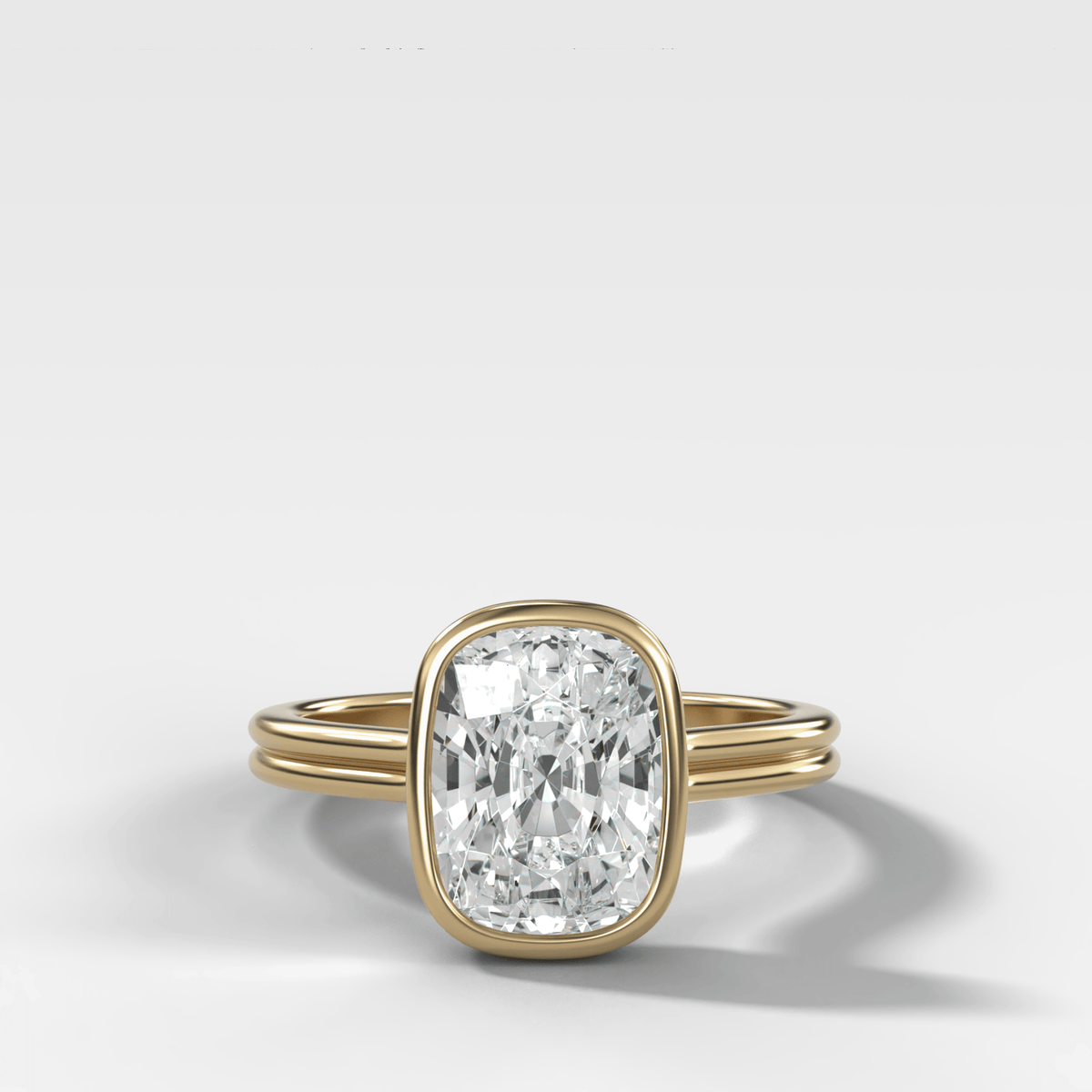 Double Row Penumbra Bezel Engagement Ring With Cushion Cut Diamond - GOODSTONE