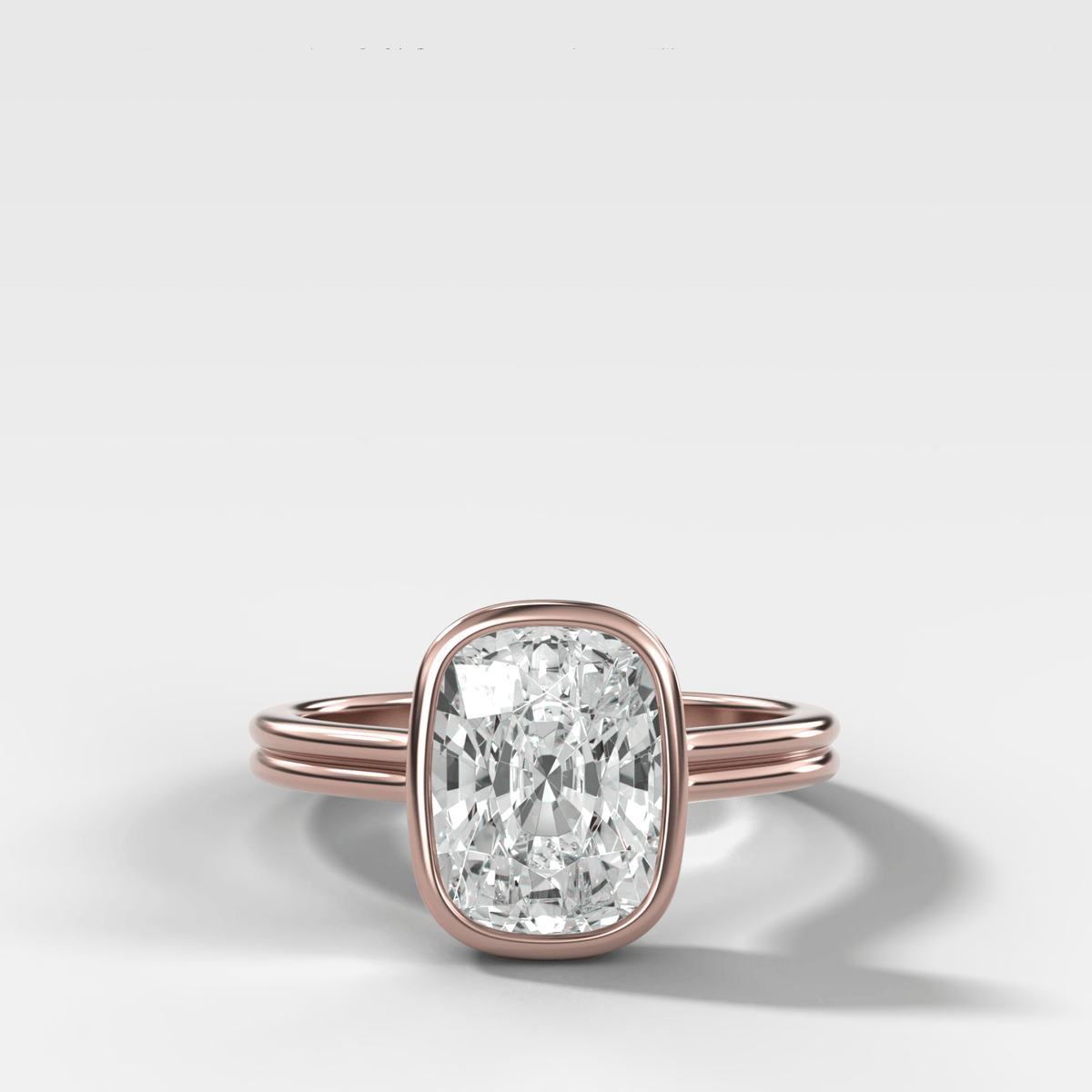 Double Row Penumbra Bezel Engagement Ring With Cushion Cut Diamond - GOODSTONE