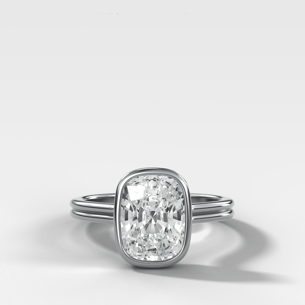 Double Row Penumbra Bezel Engagement Ring With Cushion Cut Diamond - GOODSTONE