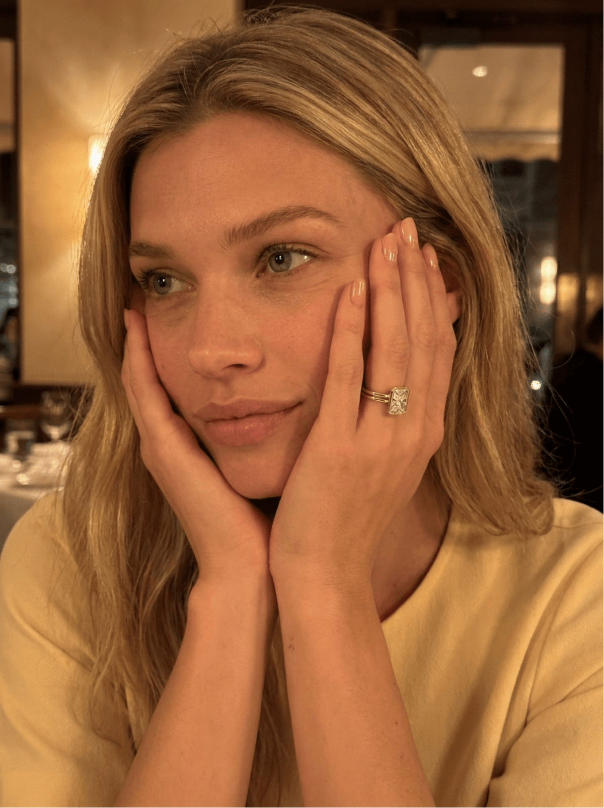 Double Row Penumbra Bezel Engagement Ring With Elongated Radiant Cut Diamond - GOODSTONE