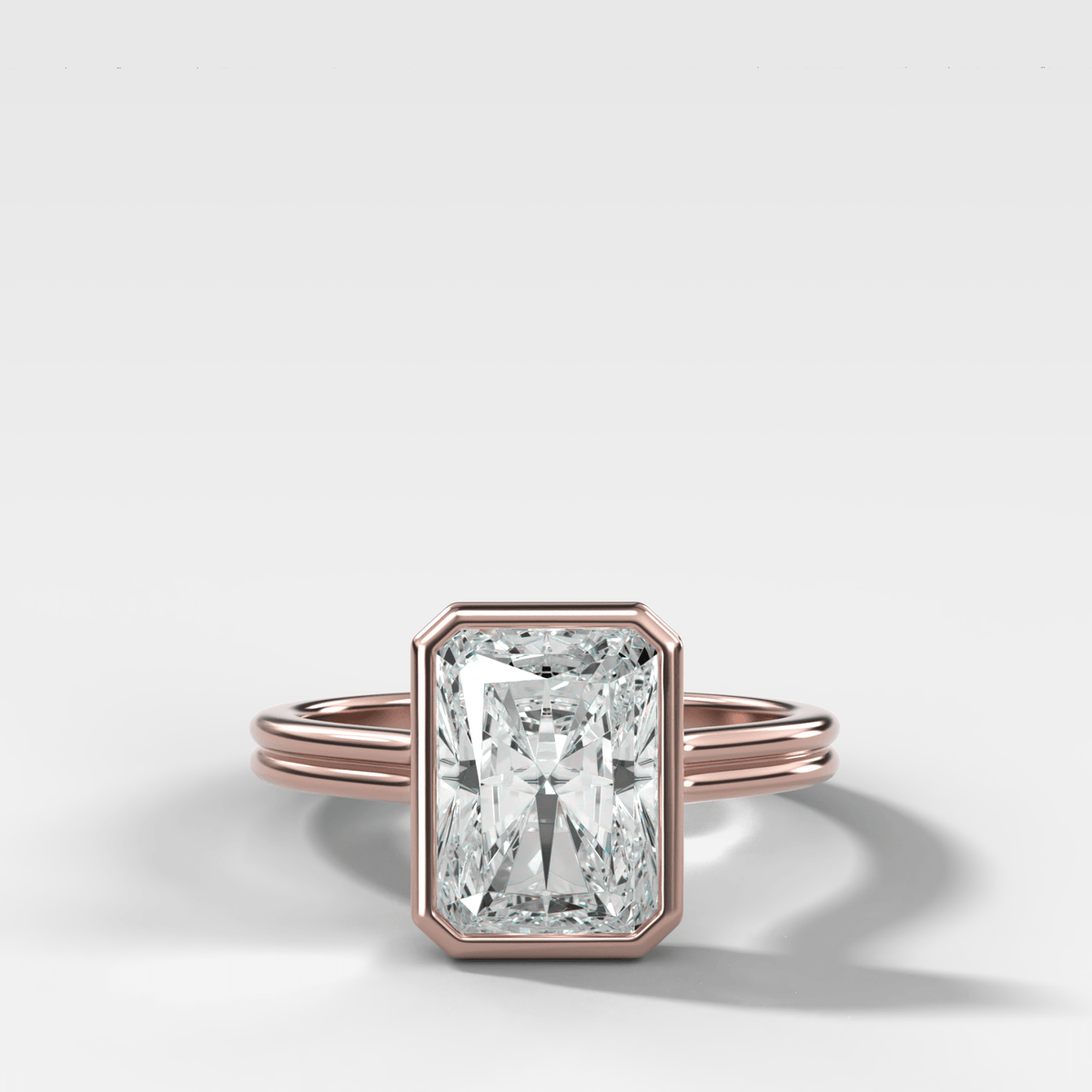 Double Row Penumbra Bezel Engagement Ring With Elongated Radiant Cut Diamond - GOODSTONE