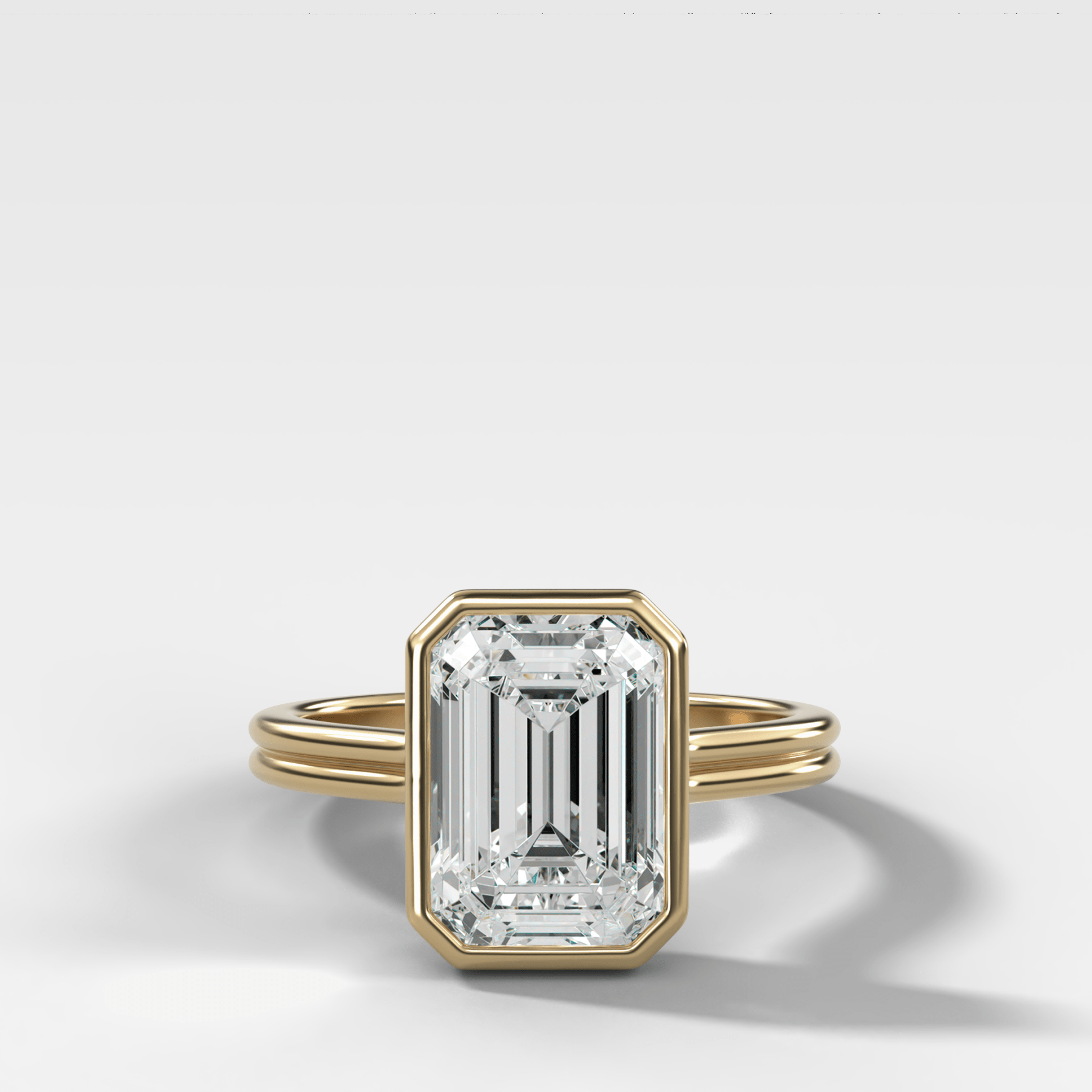 Double Row Penumbra Bezel Engagement Ring With Emerald Cut Diamond - GOODSTONE