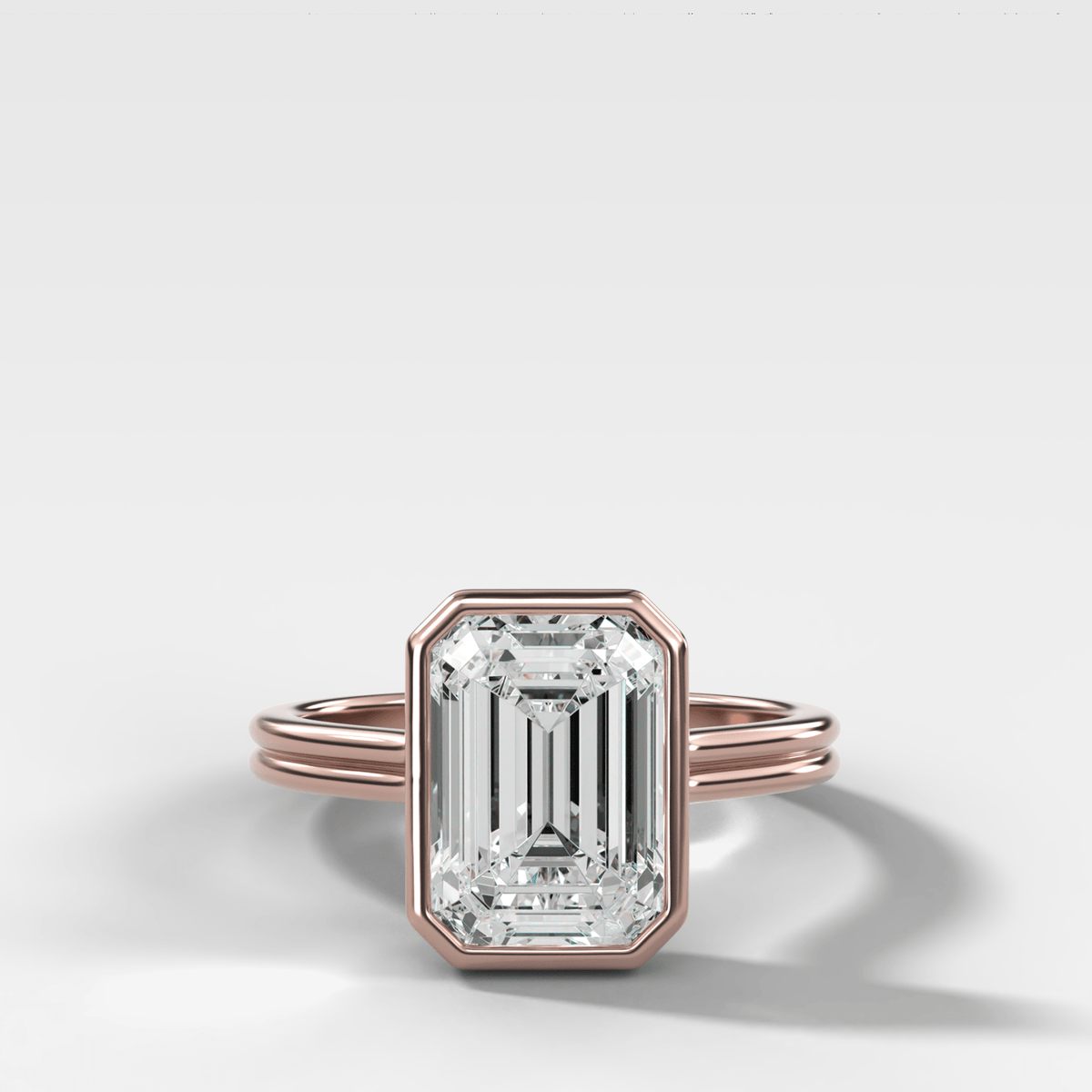Double Row Penumbra Bezel Engagement Ring With Emerald Cut Diamond - GOODSTONE