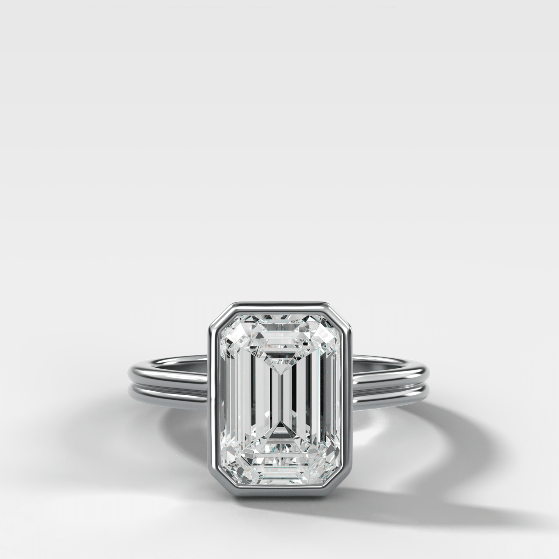 Double Row Penumbra Bezel Engagement Ring With Emerald Cut Diamond - GOODSTONE