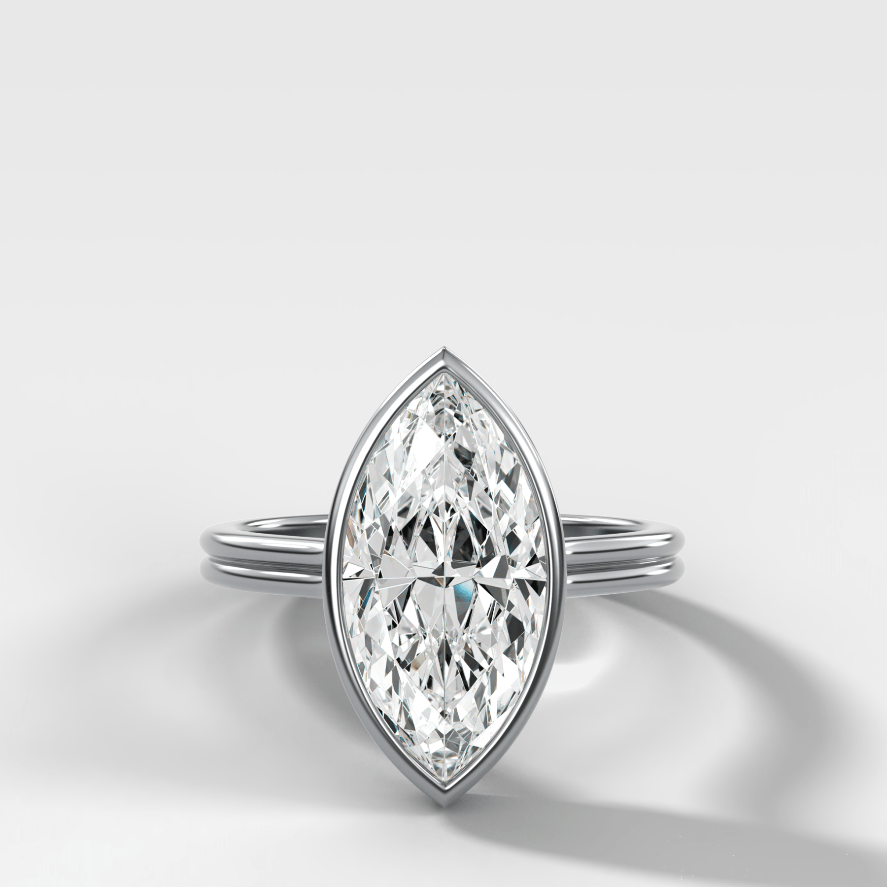 Double Row Penumbra Bezel Engagement Ring With Marquise Cut Diamond - GOODSTONE