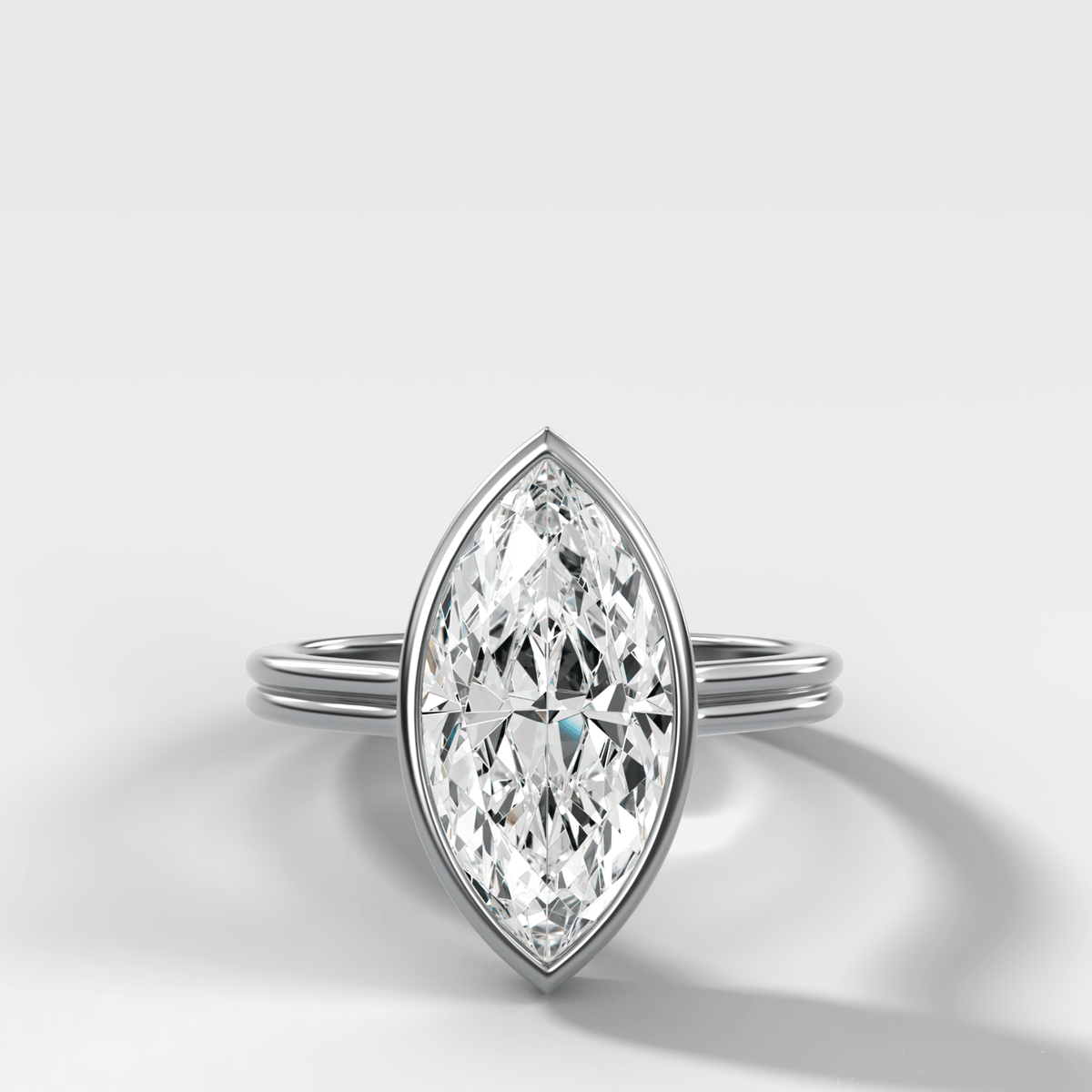 Double Row Penumbra Bezel Engagement Ring With Marquise Cut Diamond - GOODSTONE