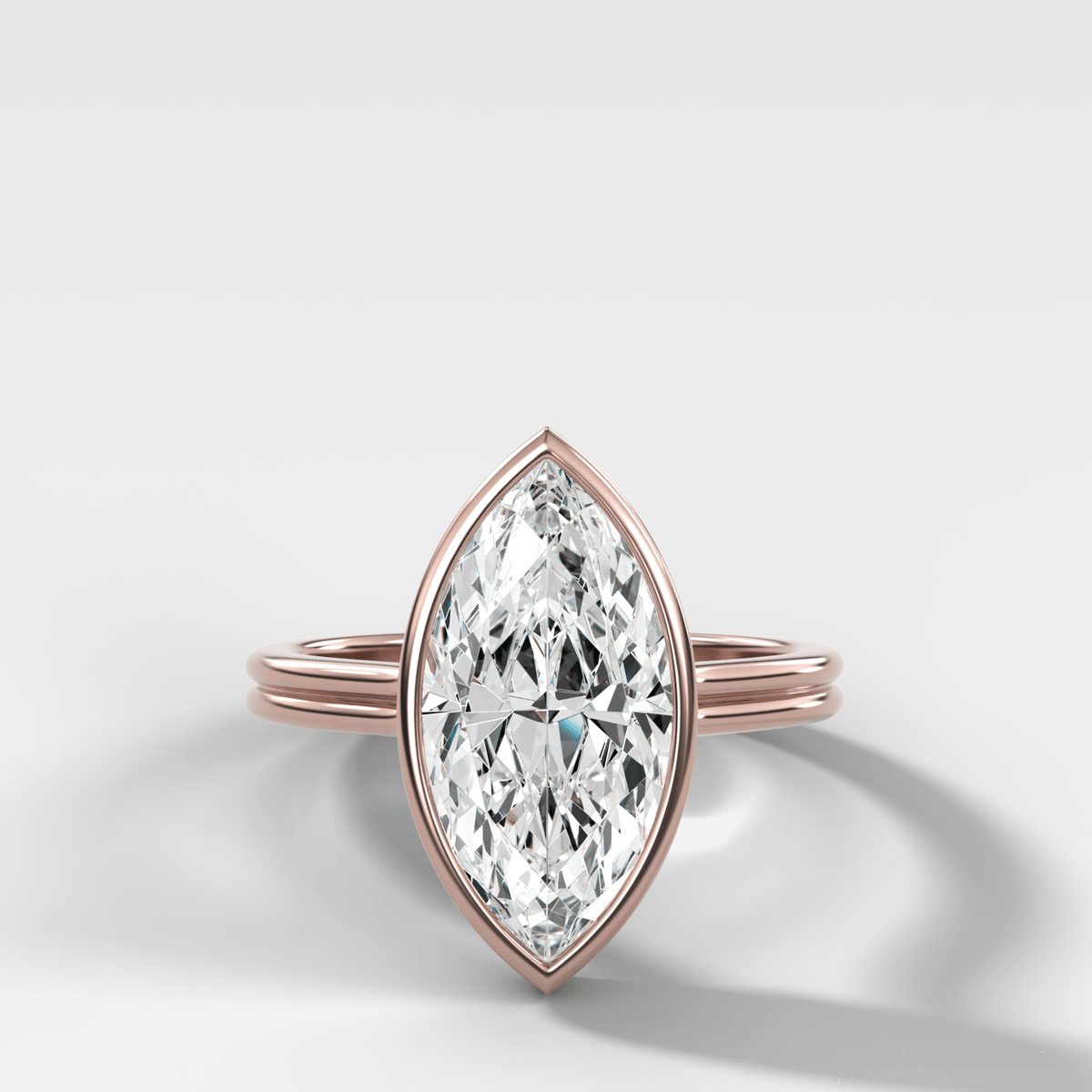 Double Row Penumbra Bezel Engagement Ring With Marquise Cut Diamond - GOODSTONE