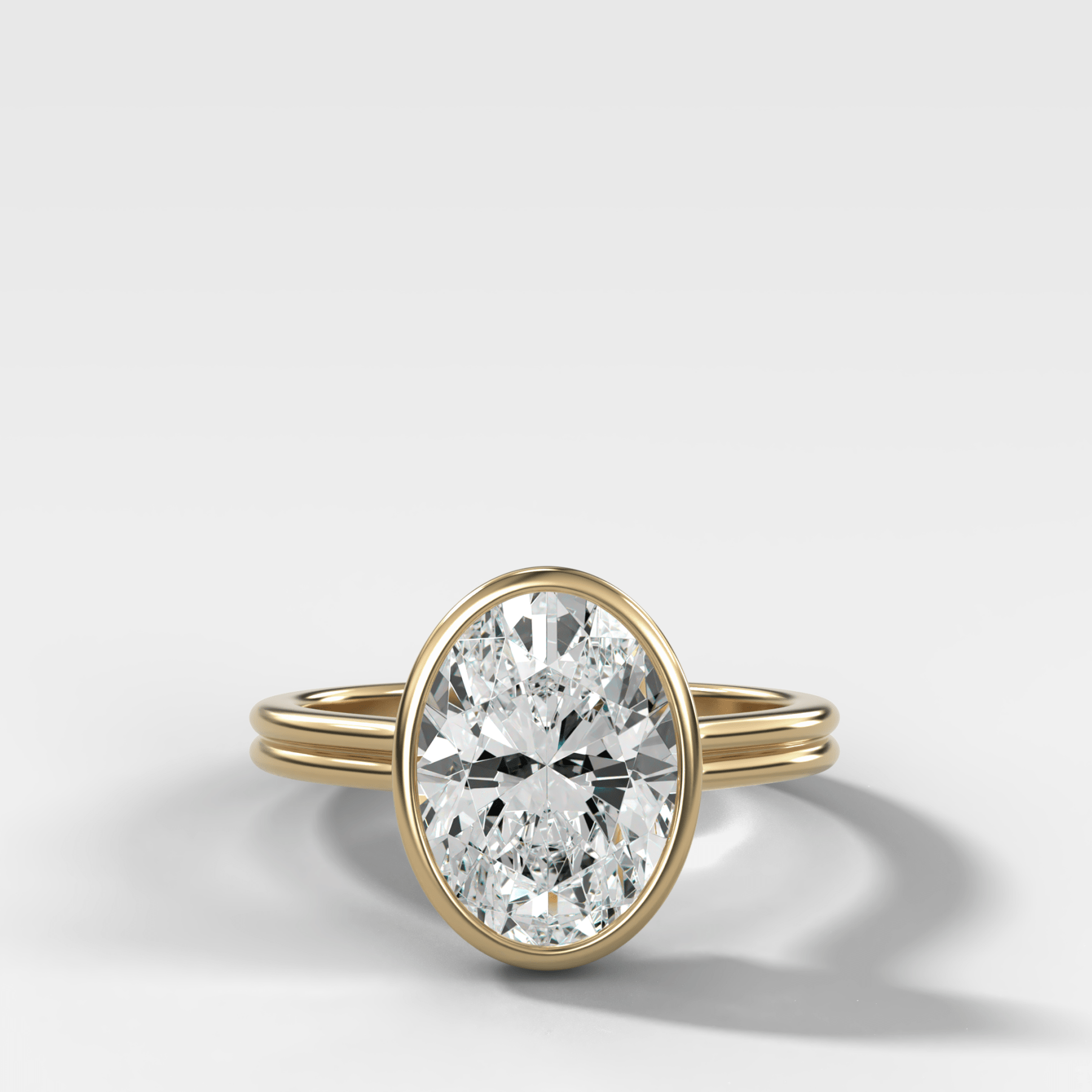 Double Row Penumbra Bezel Engagement Ring With Oval Cut Diamond - GOODSTONE