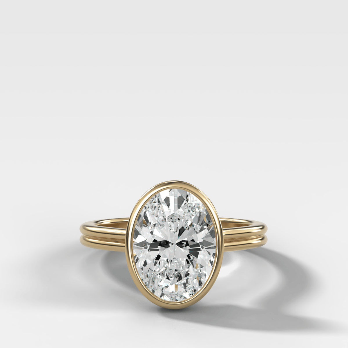 Double Row Penumbra Bezel Engagement Ring With Oval Cut Diamond - GOODSTONE