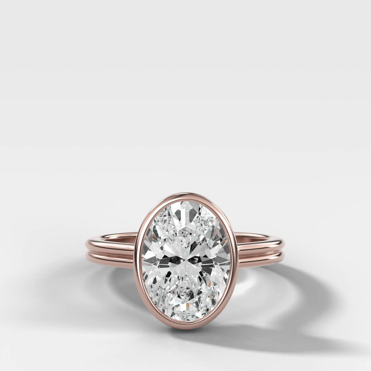 Double Row Penumbra Bezel Engagement Ring With Oval Cut Diamond - GOODSTONE