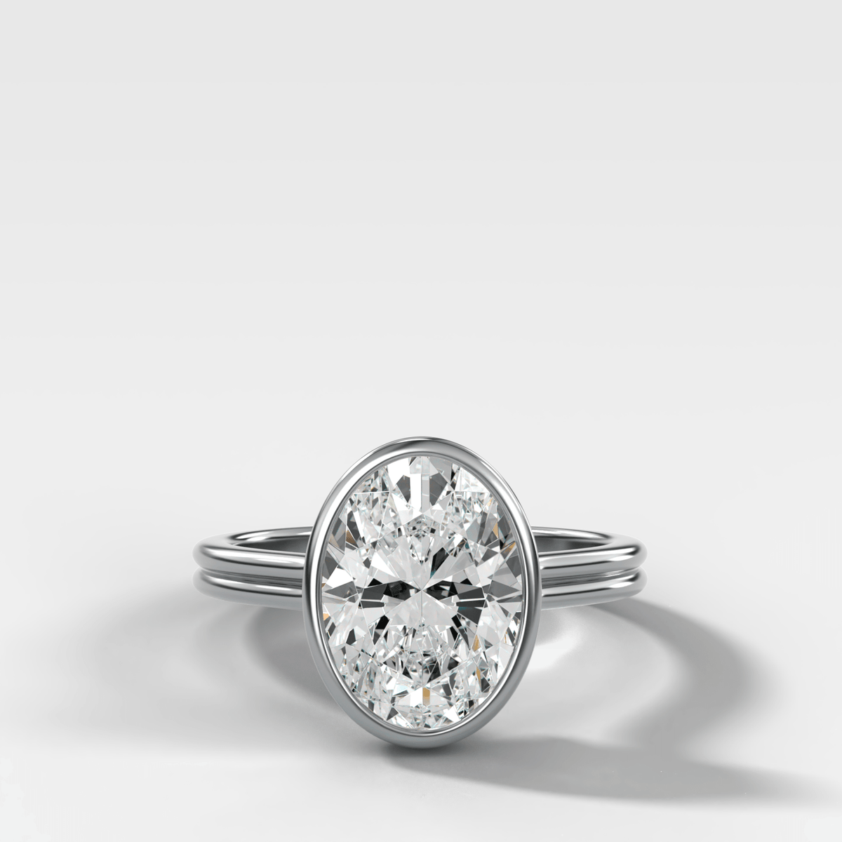 Double Row Penumbra Bezel Engagement Ring With Oval Cut Diamond - GOODSTONE