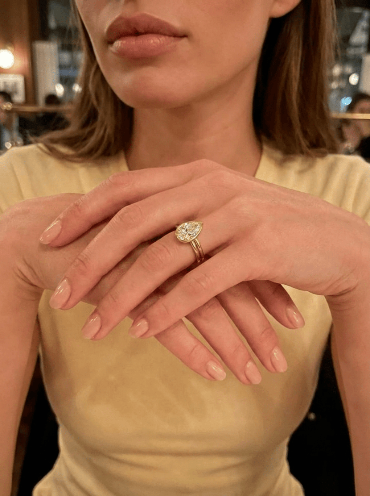 Double Row Penumbra Bezel Engagement Ring With Pear Cut Diamond - GOODSTONE