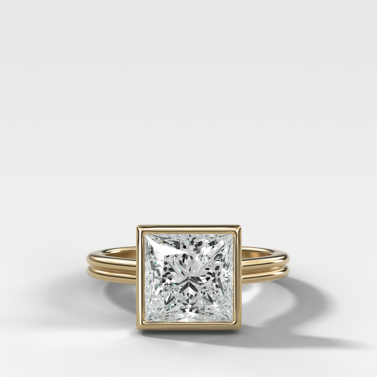 Double Row Penumbra Bezel Engagement Ring With Princess Cut Diamond - GOODSTONE