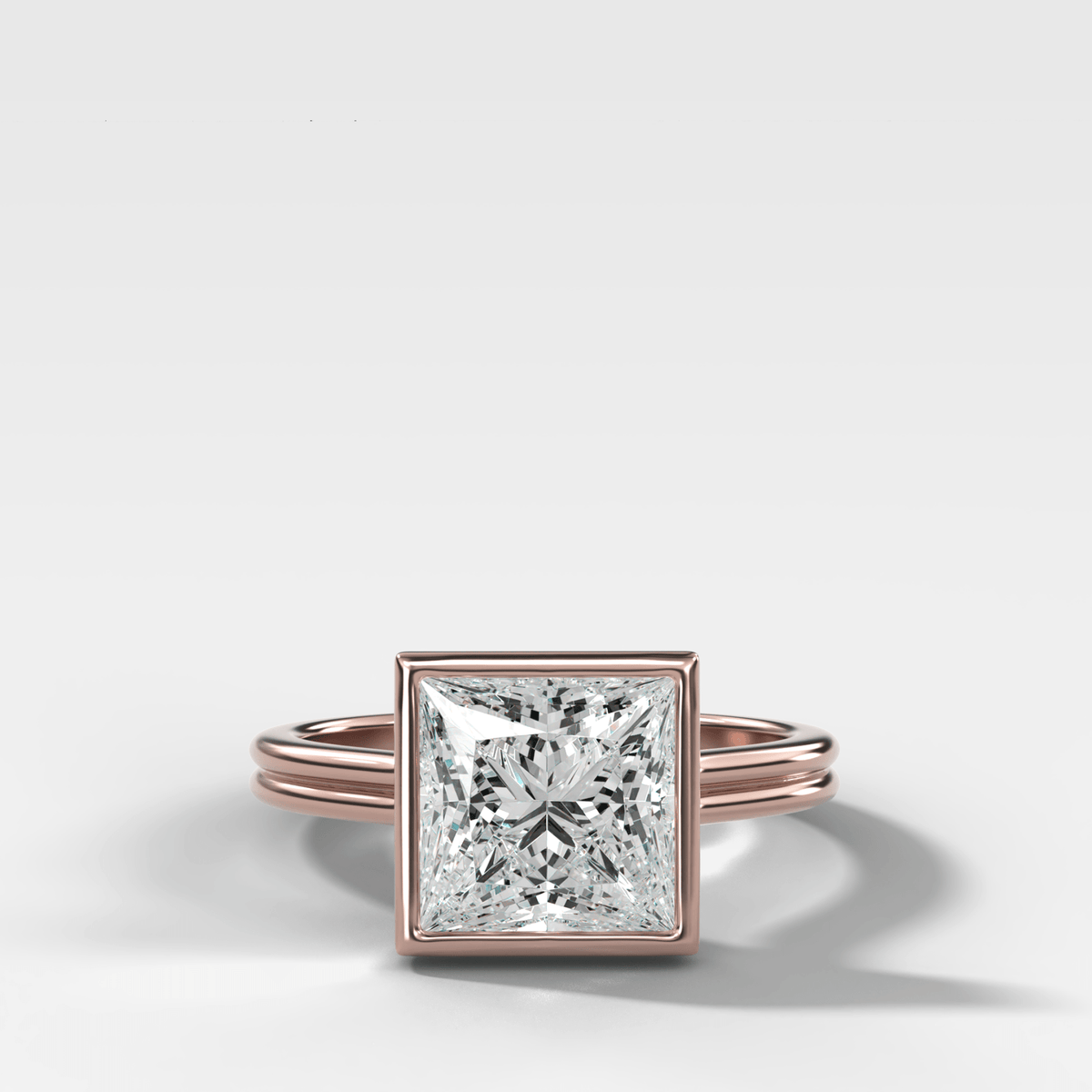 Double Row Penumbra Bezel Engagement Ring With Princess Cut Diamond - GOODSTONE