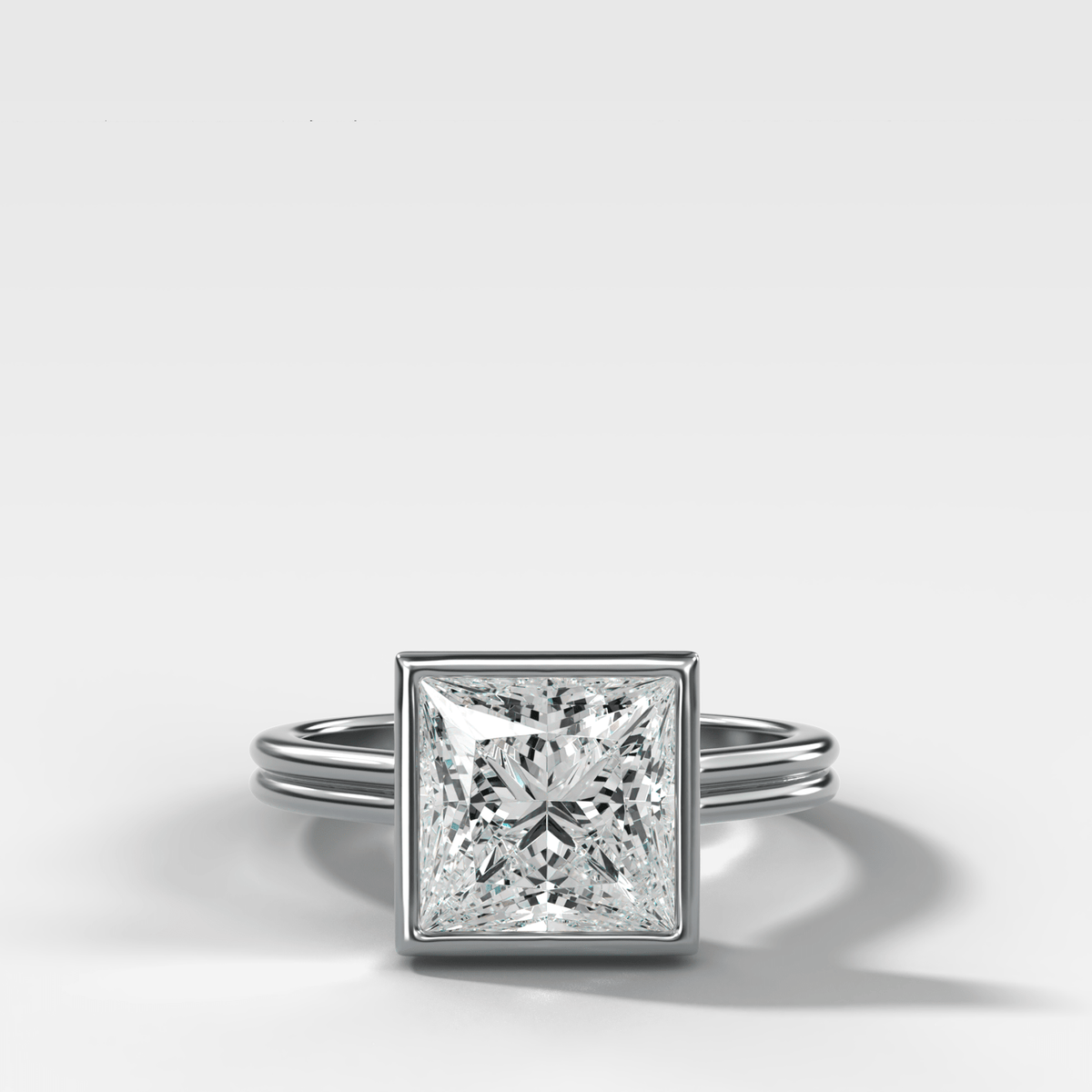 Double Row Penumbra Bezel Engagement Ring With Princess Cut Diamond - GOODSTONE