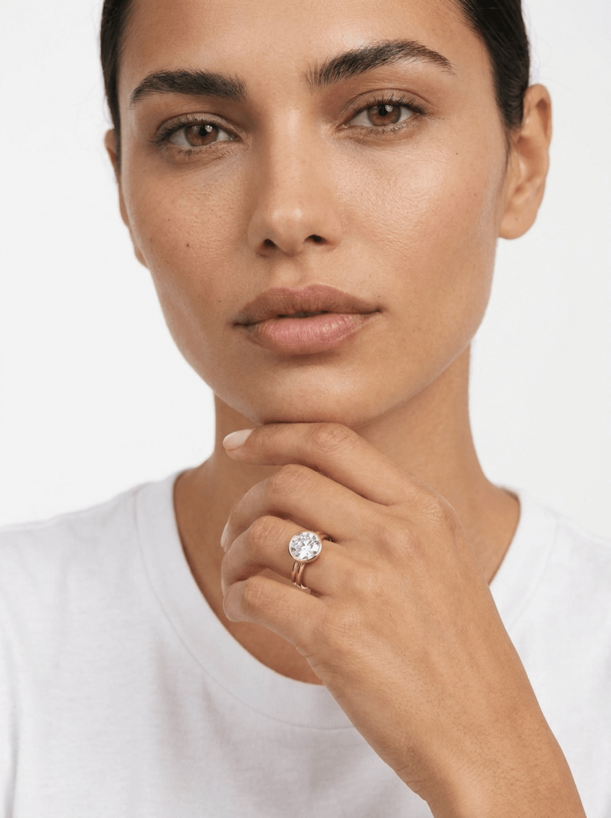 Double Row Penumbra Bezel Engagement Ring With Round Cut Diamond - GOODSTONE