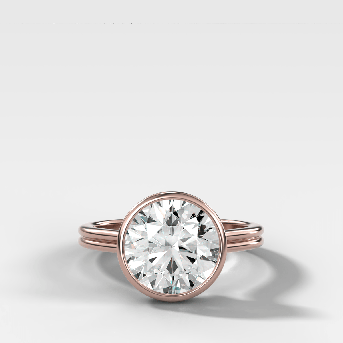 Double Row Penumbra Bezel Engagement Ring With Round Cut Diamond - GOODSTONE