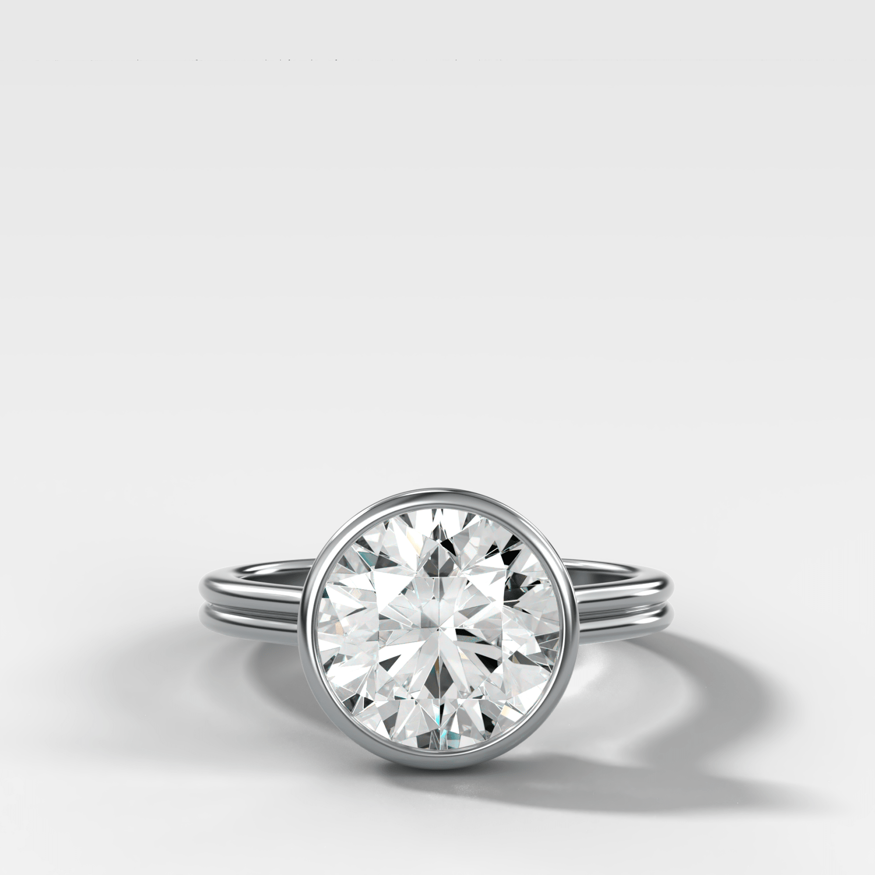 Double Row Penumbra Bezel Engagement Ring With Round Cut Diamond - GOODSTONE