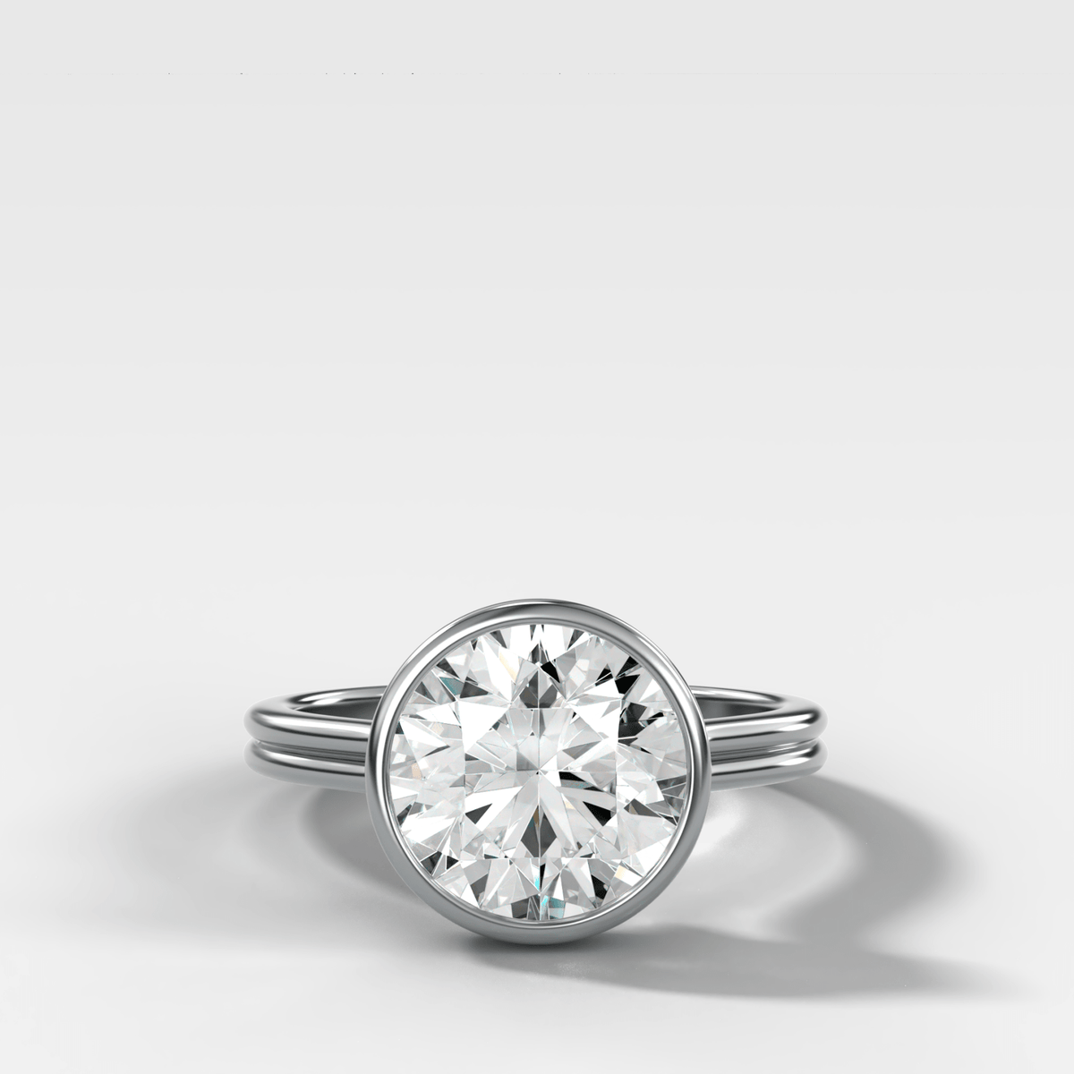 Double Row Penumbra Bezel Engagement Ring With Round Cut Diamond - GOODSTONE