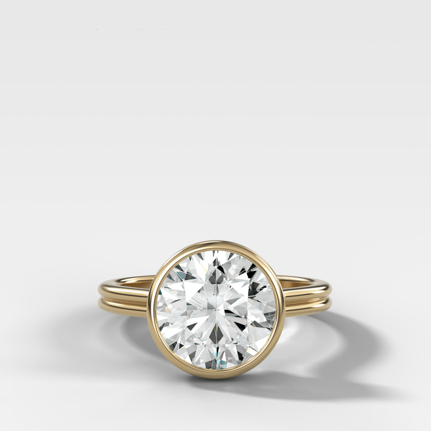 Double Row Penumbra Bezel Engagement Ring With Round Cut Diamond - GOODSTONE