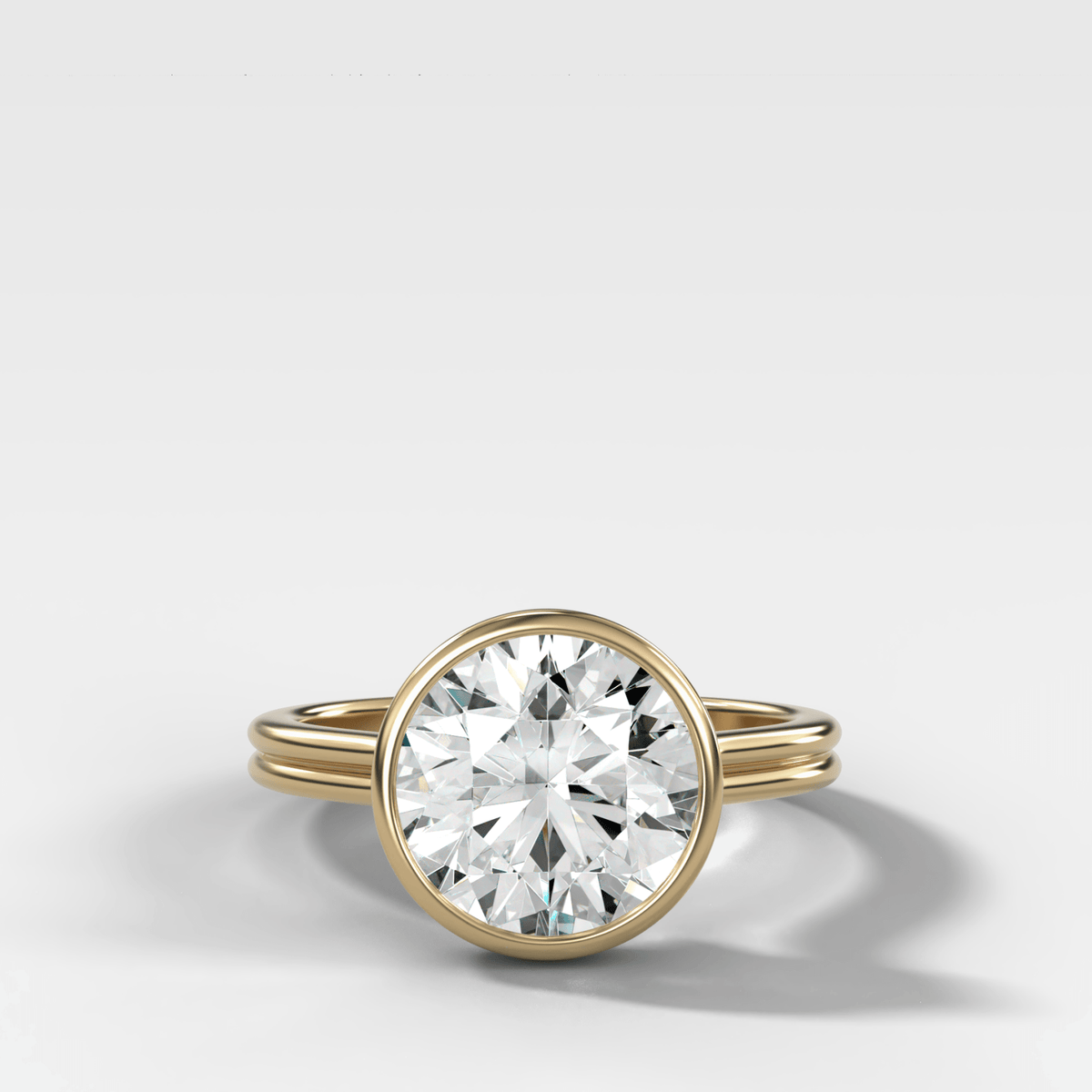 Double Row Penumbra Bezel Engagement Ring With Round Cut Diamond - GOODSTONE