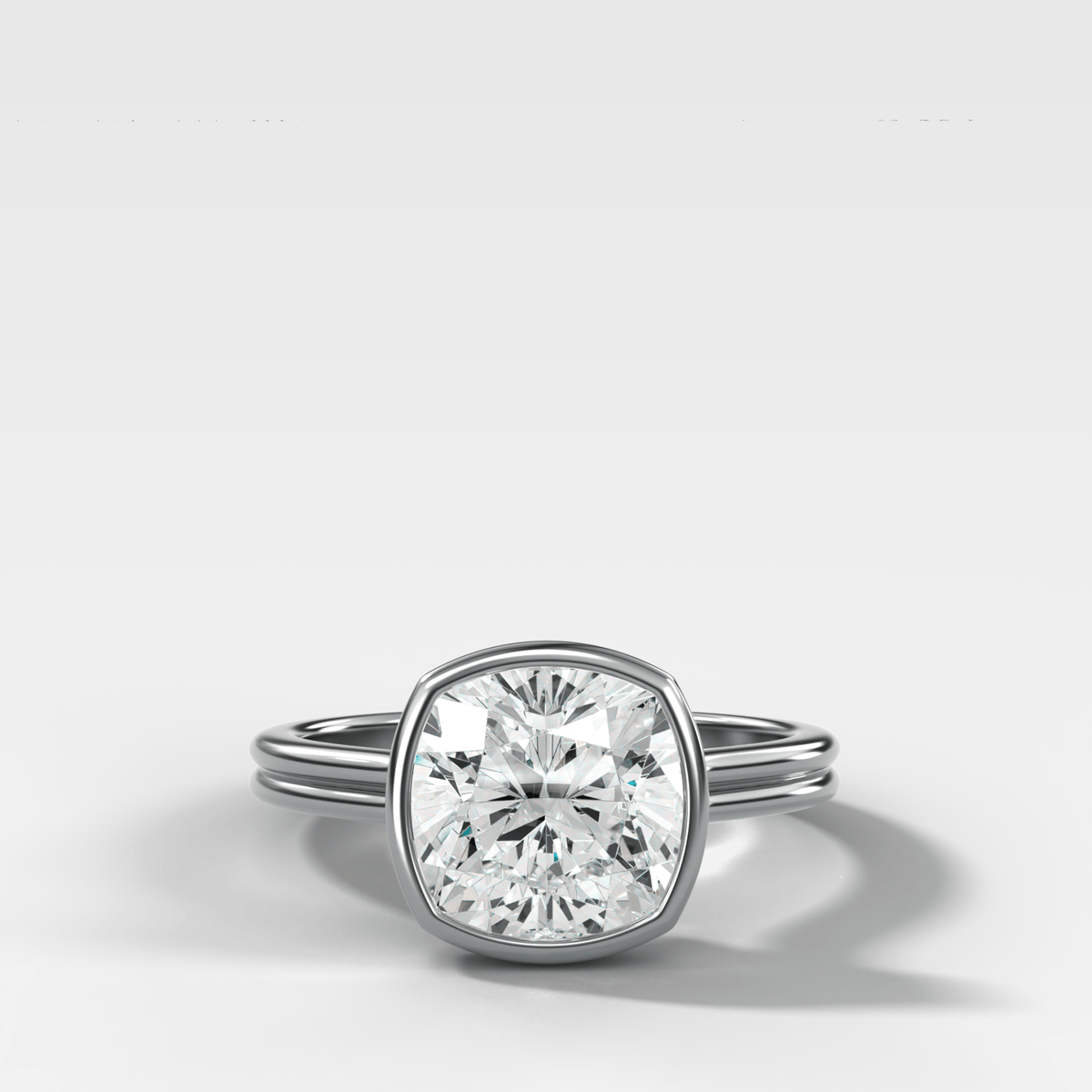 Double Row Penumbra Bezel Engagement Ring With Square Cushion Cut Diamond - GOODSTONE