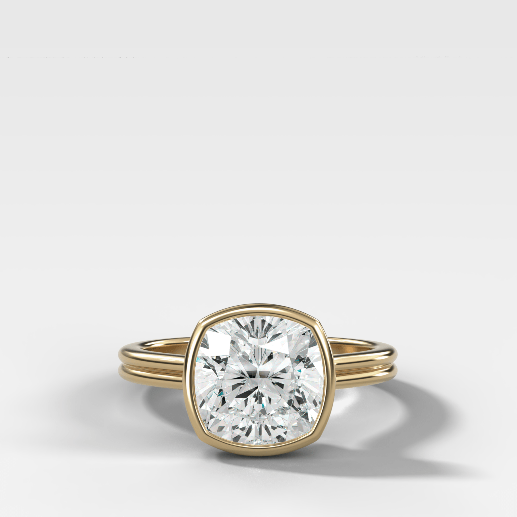 Double Row Penumbra Bezel Engagement Ring With Square Cushion Cut Diamond - GOODSTONE