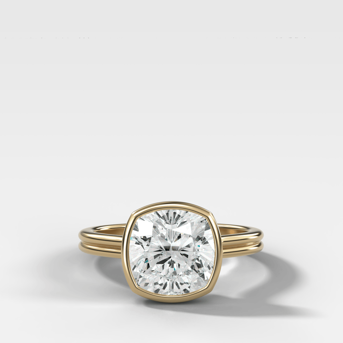 Double Row Penumbra Bezel Engagement Ring With Square Cushion Cut Diamond - GOODSTONE