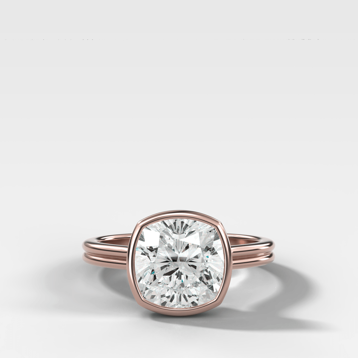 Double Row Penumbra Bezel Engagement Ring With Square Cushion Cut Diamond - GOODSTONE