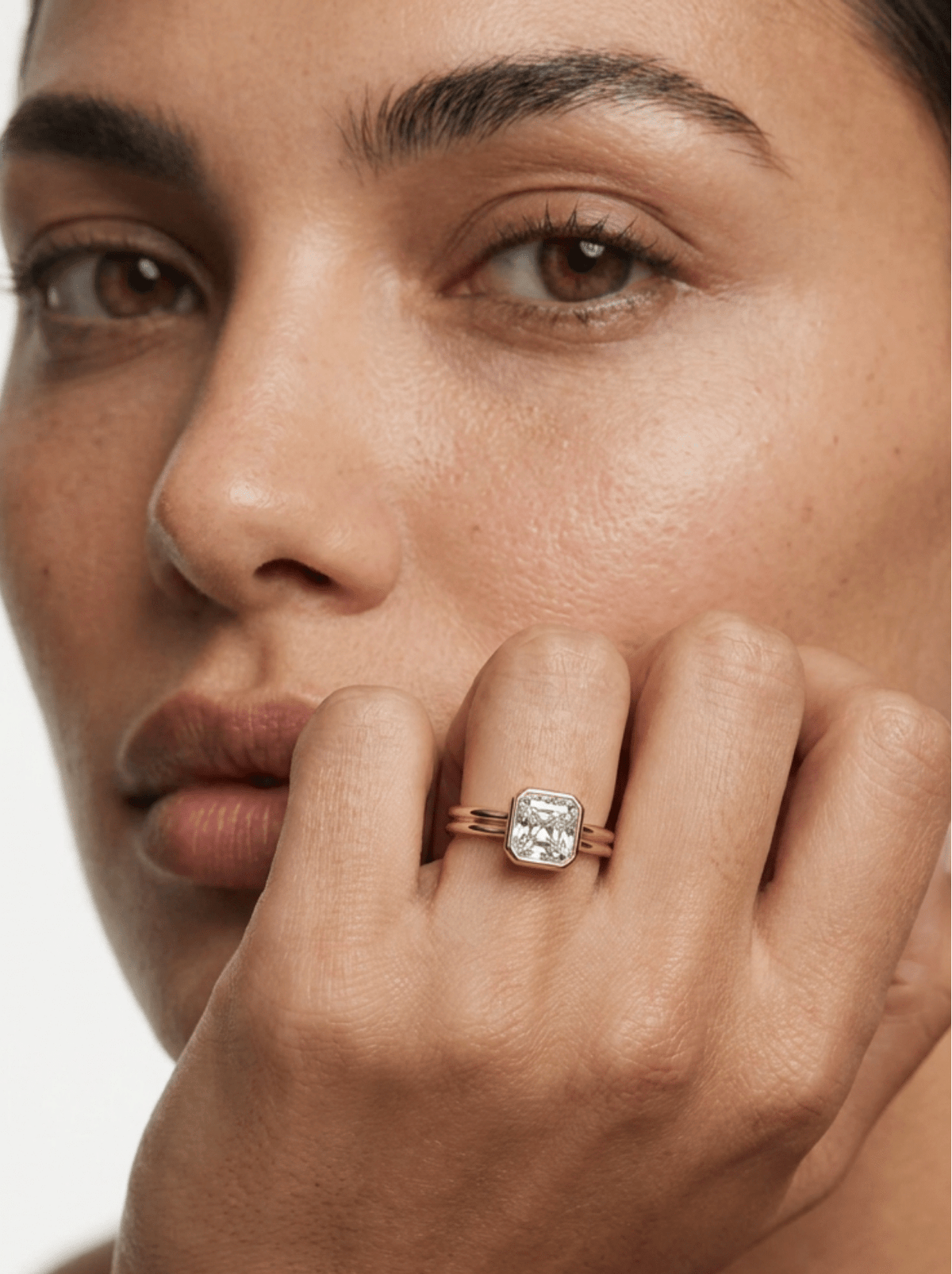 Double Row Penumbra Bezel Engagement Ring With Square Radiant Cut Diamond - GOODSTONE