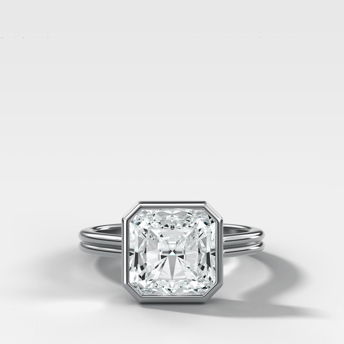 Double Row Penumbra Bezel Engagement Ring With Square Radiant Cut Diamond - GOODSTONE