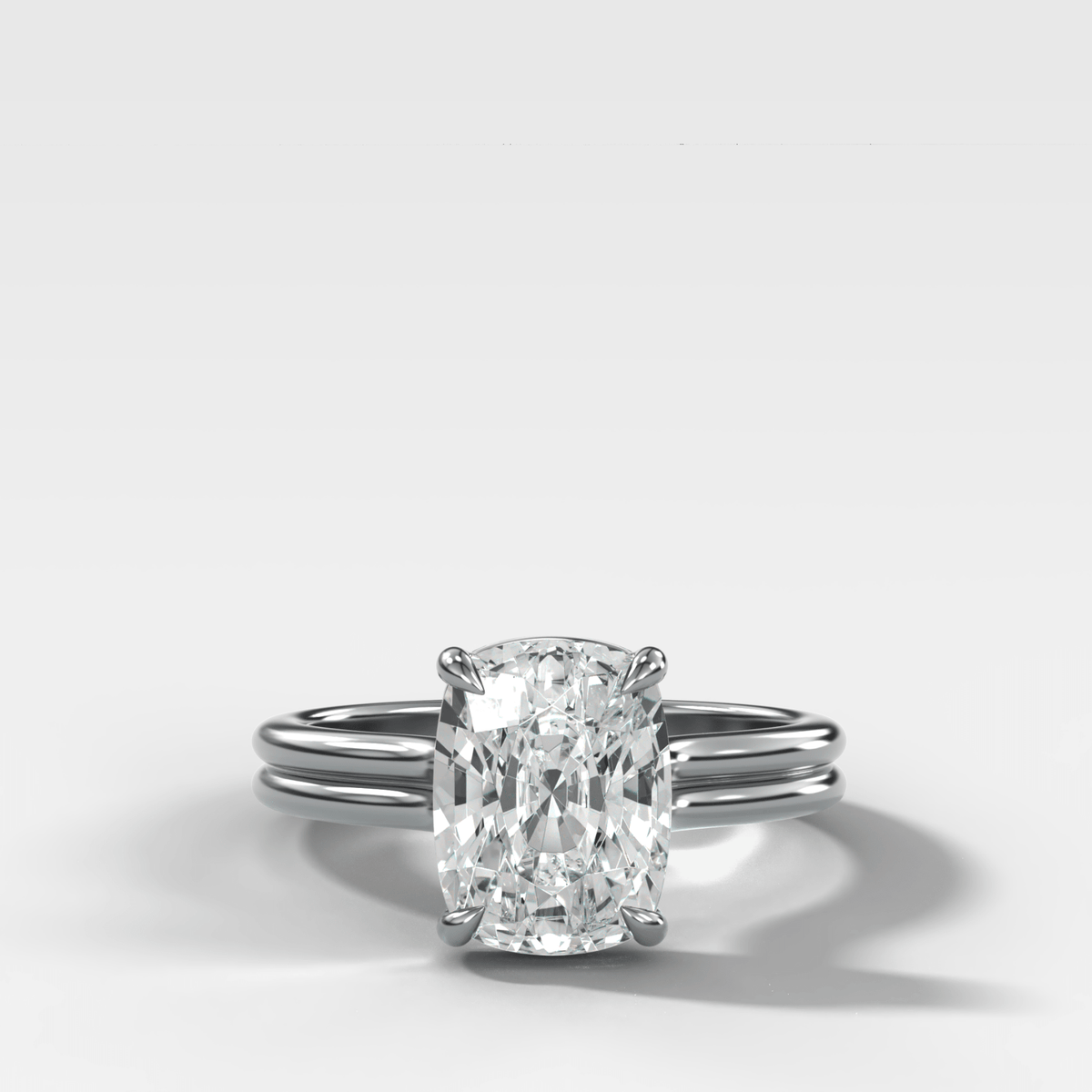 Double Row Solitaire Engagement Ring With Elongated Cushion Cut Diamond - GOODSTONE