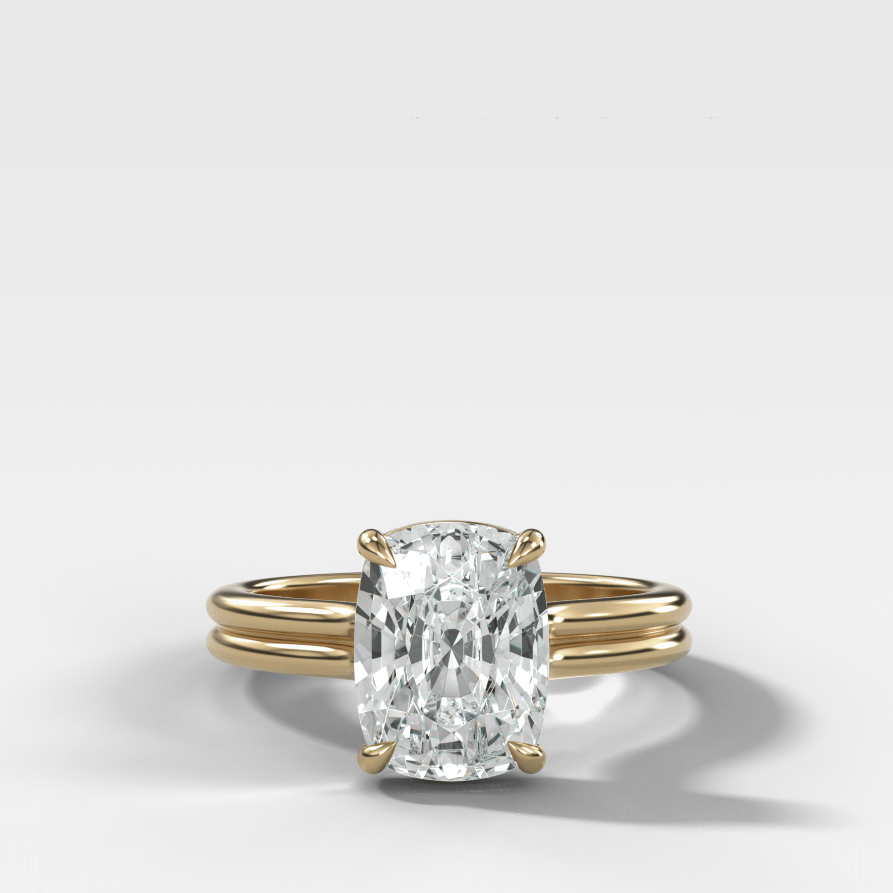 Double Row Solitaire Engagement Ring With Elongated Cushion Cut Diamond - GOODSTONE