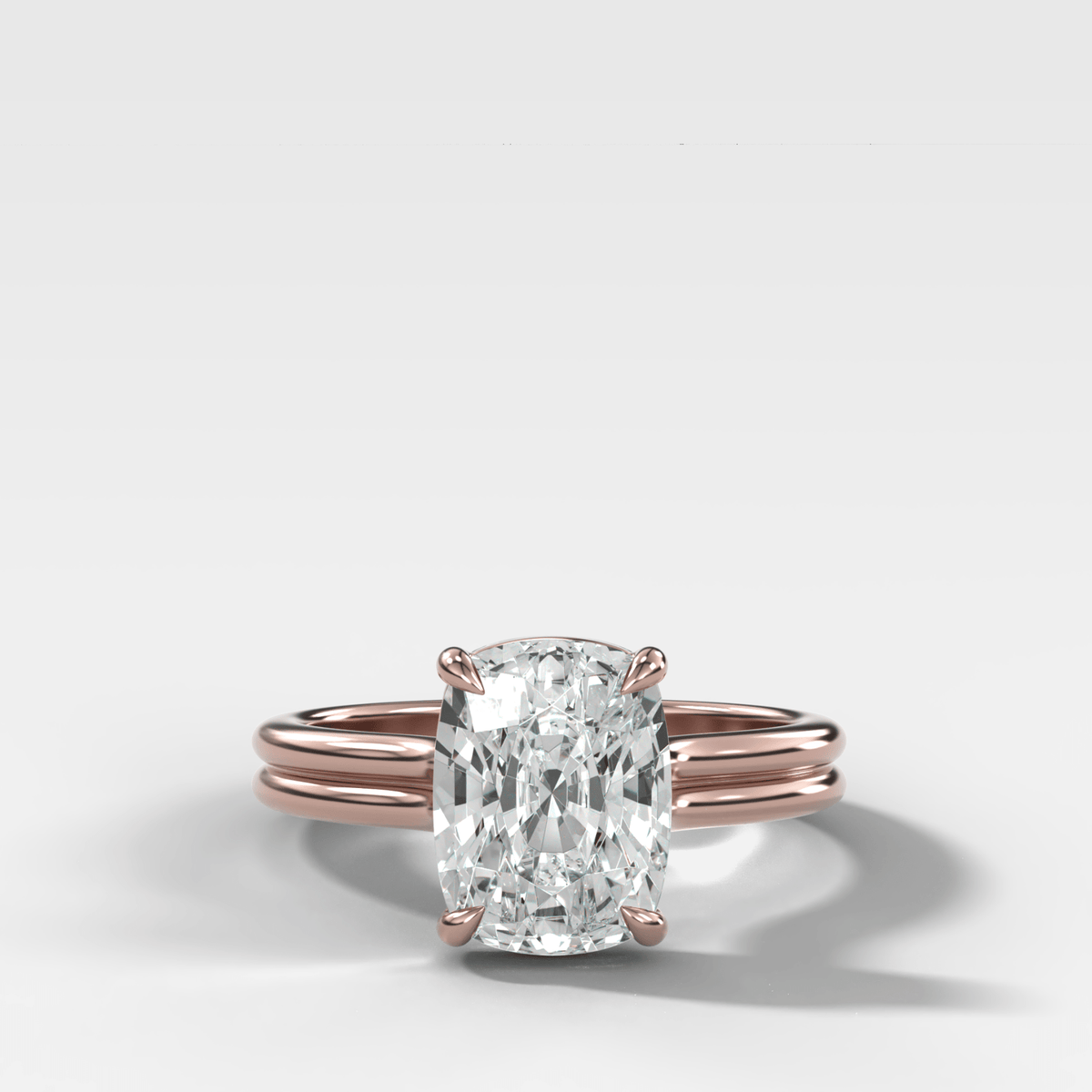 Double Row Solitaire Engagement Ring With Elongated Cushion Cut Diamond - GOODSTONE