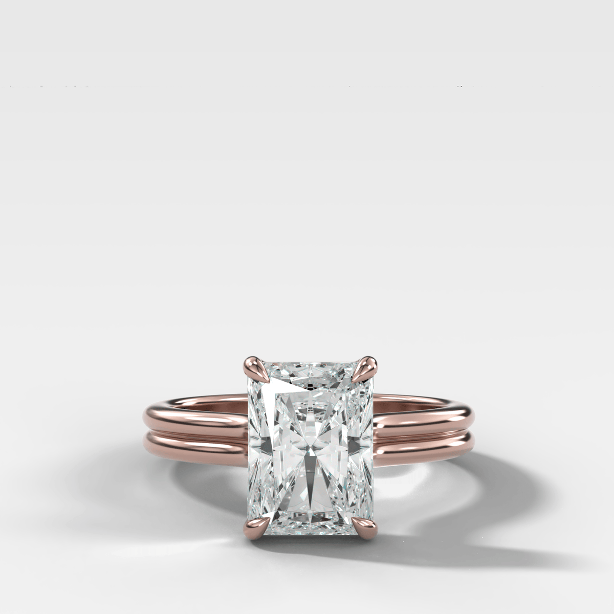 Double Row Solitaire Engagement Ring With Elongated Radiant Cut Diamond - GOODSTONE