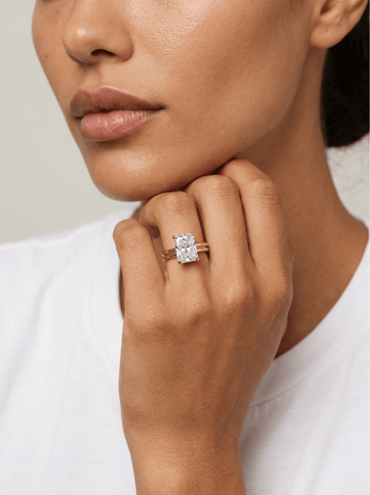Double Row Solitaire Engagement Ring With Elongated Radiant Cut Diamond - GOODSTONE – view 6 of 6