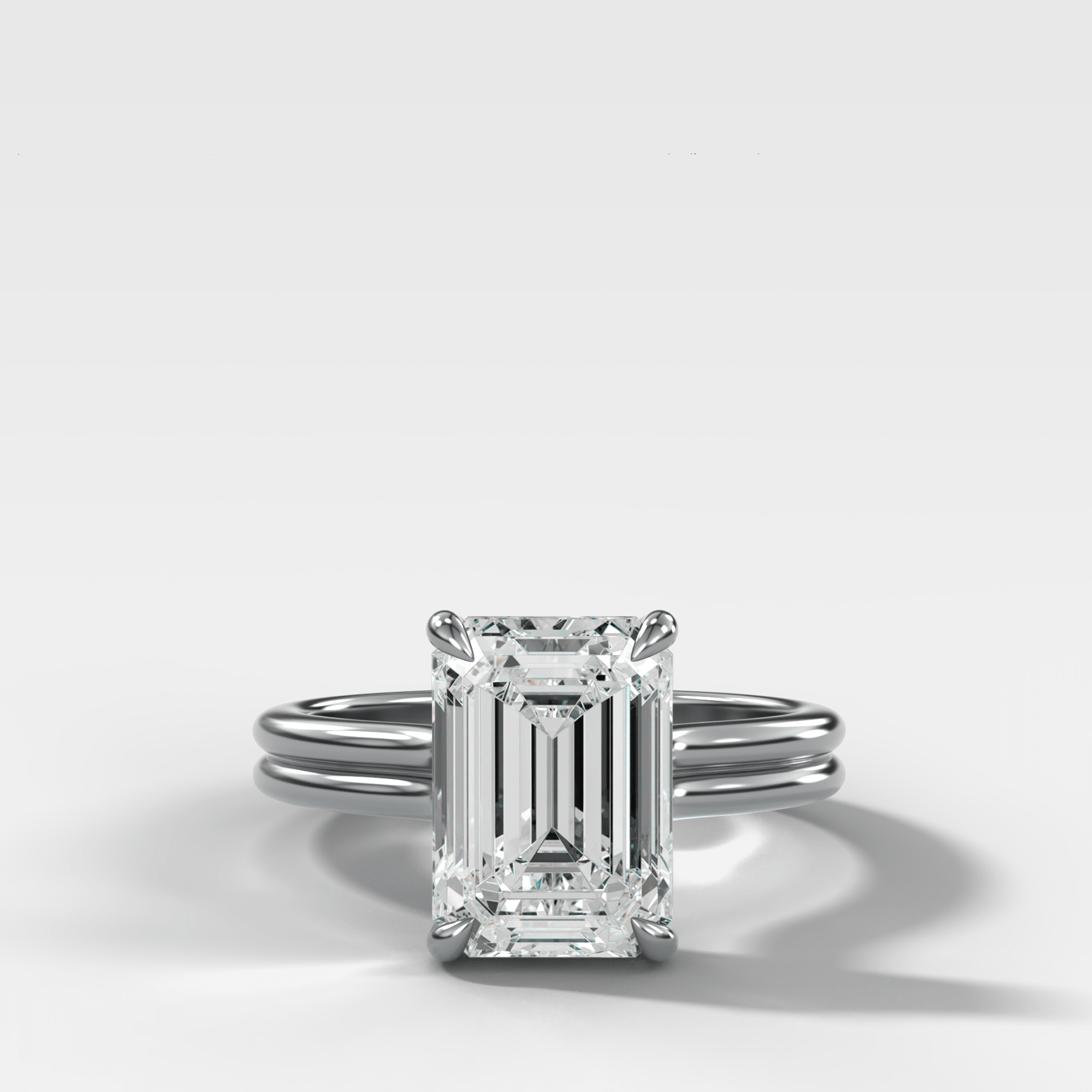 Double Row Solitaire Engagement Ring With Emerald Cut Diamond - GOODSTONE
