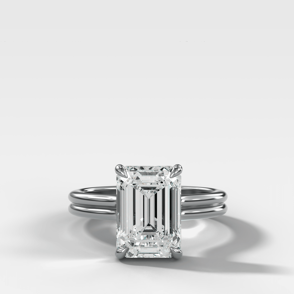 Double Row Solitaire Engagement Ring With Emerald Cut Diamond - GOODSTONE