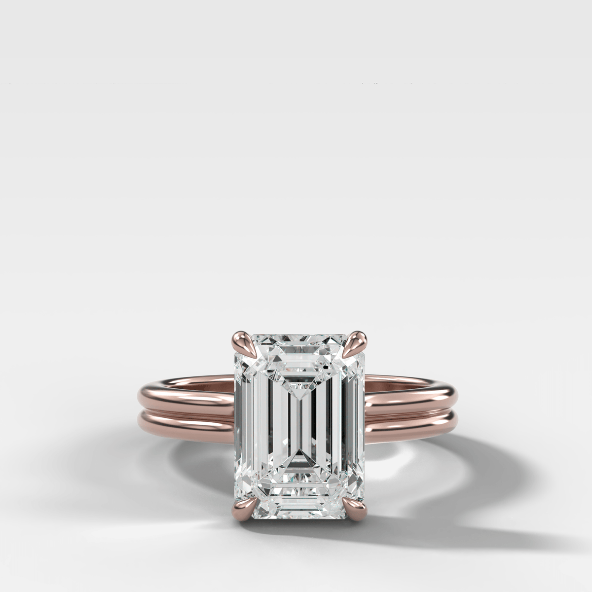 Double Row Solitaire Engagement Ring With Emerald Cut Diamond - GOODSTONE