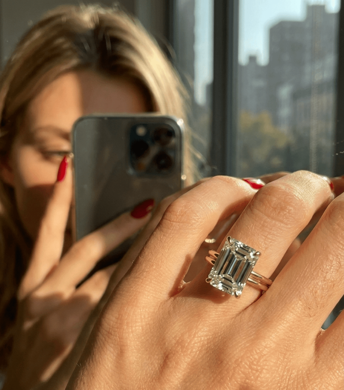 Double Row Solitaire Engagement Ring With Emerald Cut Diamond - GOODSTONE – view 3 of 7