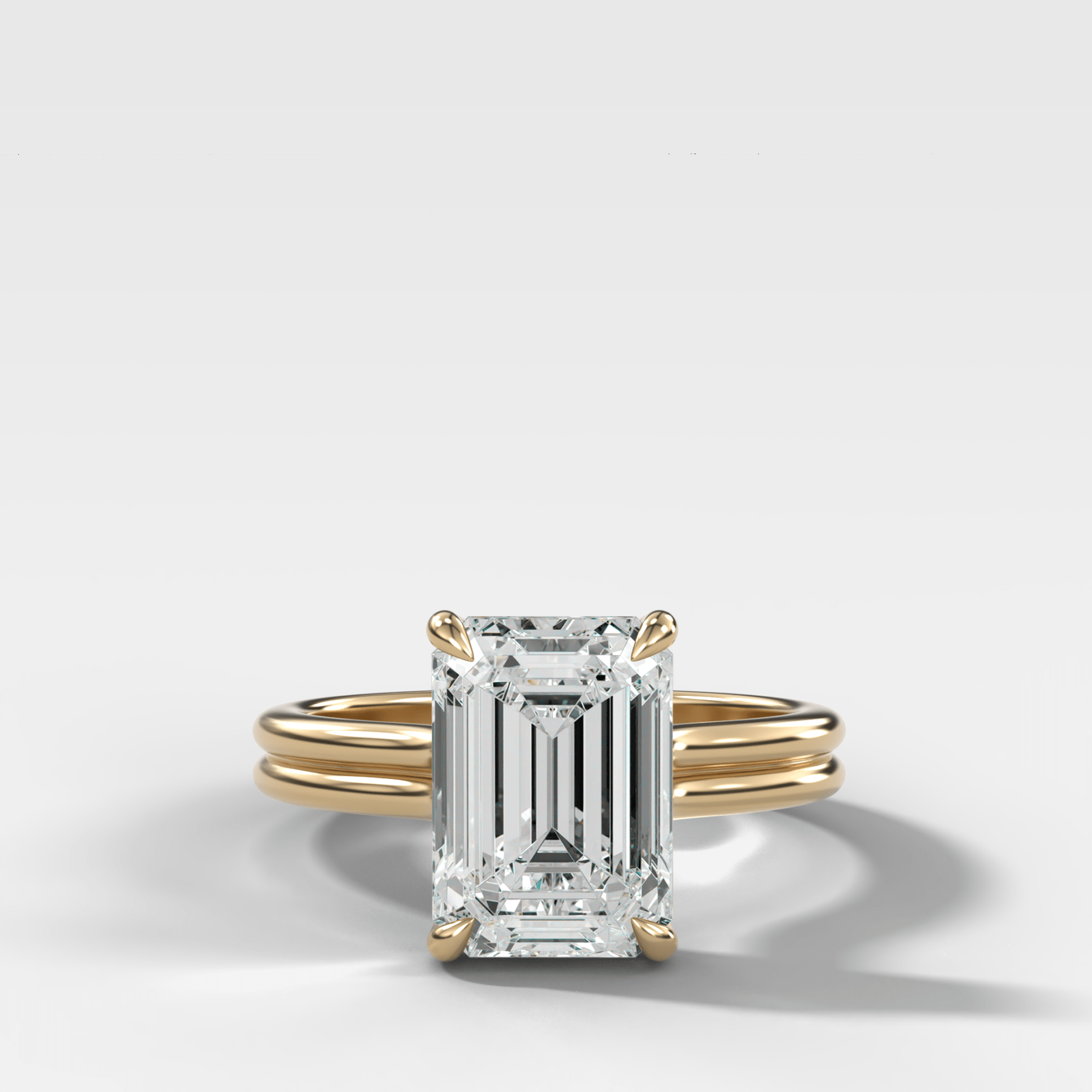 Double Row Solitaire Engagement Ring With Emerald Cut Diamond - GOODSTONE