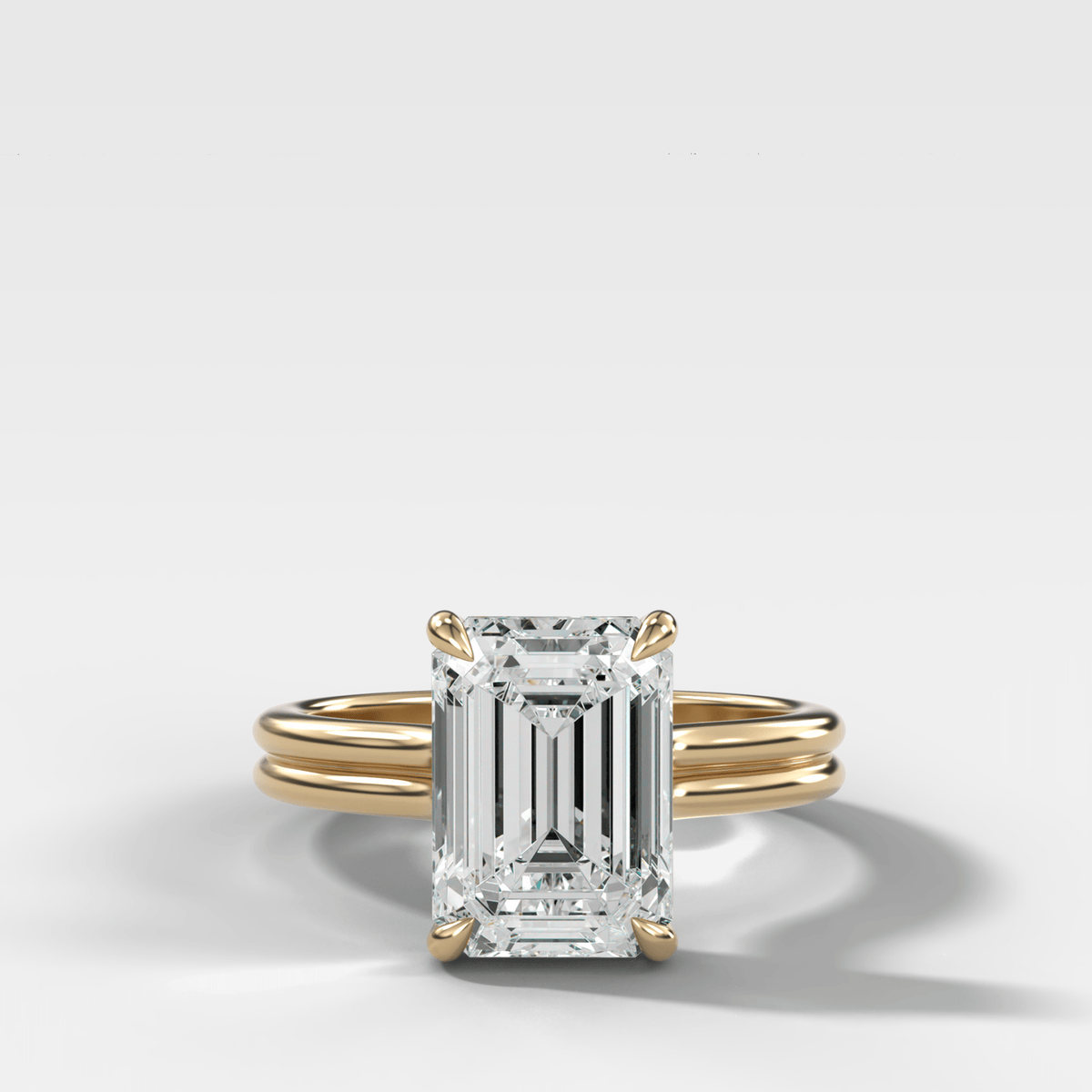 Double Row Solitaire Engagement Ring With Emerald Cut Diamond - GOODSTONE