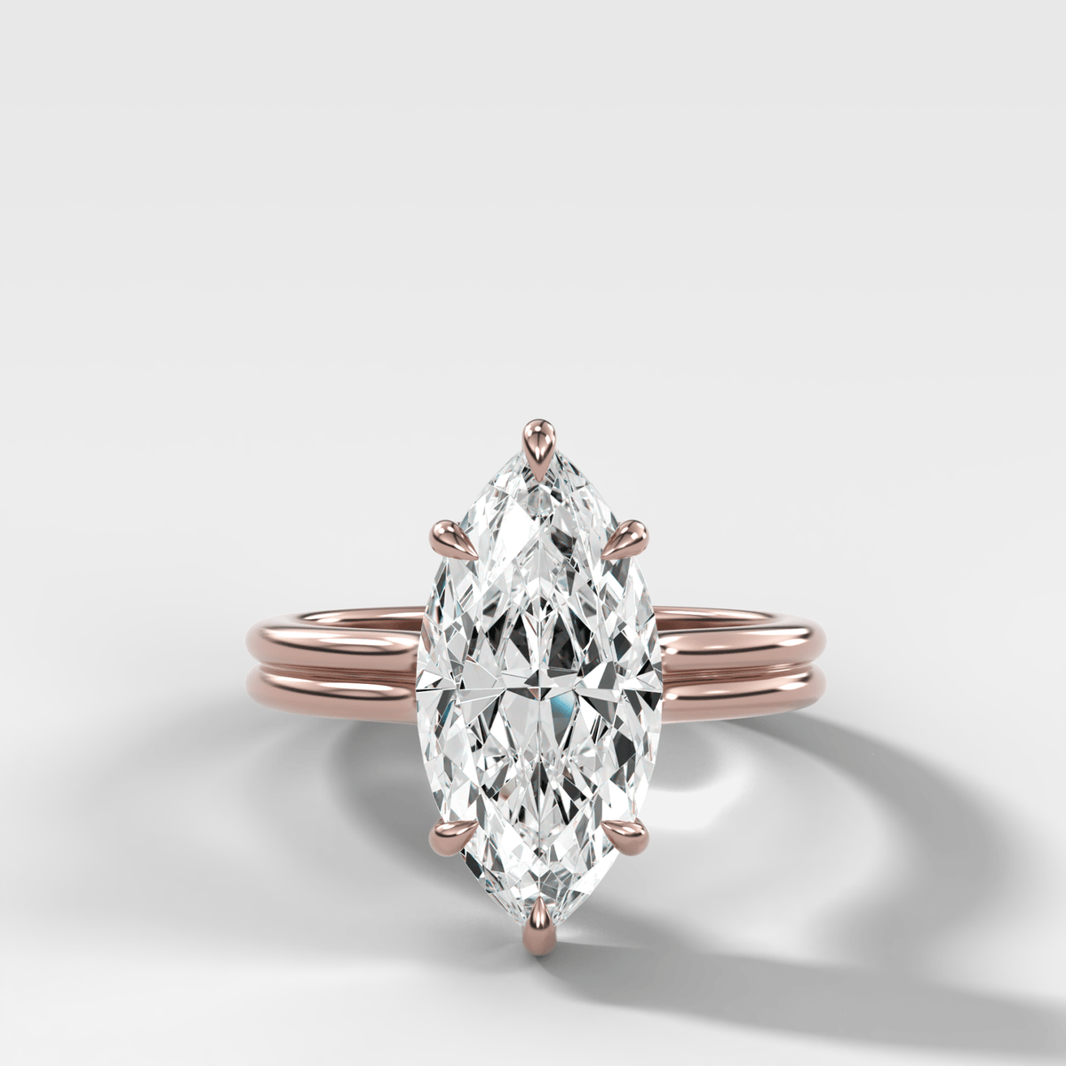 Double Row Solitaire Engagement Ring With Marquise Cut Diamond - GOODSTONE