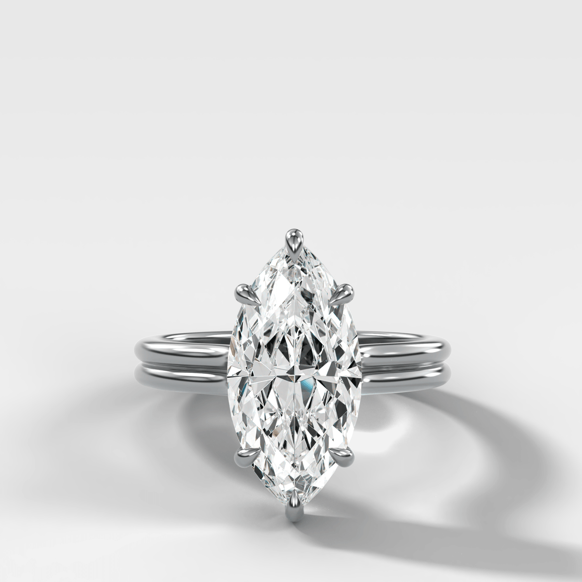 Double Row Solitaire Engagement Ring With Marquise Cut Diamond - GOODSTONE
