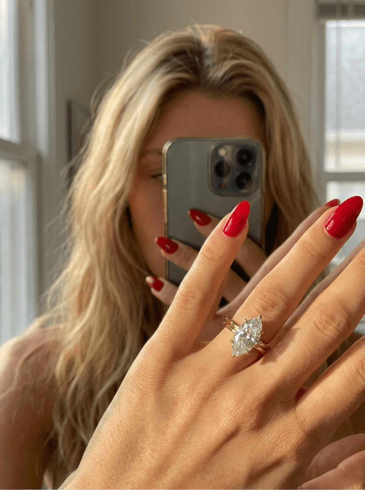 Double Row Solitaire Engagement Ring With Marquise Cut Diamond - GOODSTONE – view 3 of 6